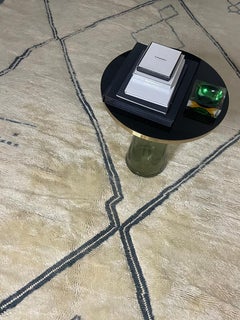 Modern Moroccan Mid Century Ivory & Teal Blue Area Rug by Silk Road Rug Inc