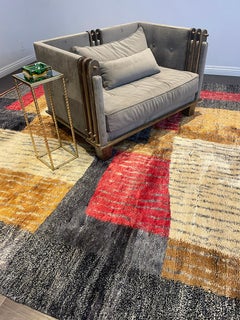 Modern Moroccan Mid Century Navy Ivory Red Grey & Golden Rug Silk Road Rug Inc