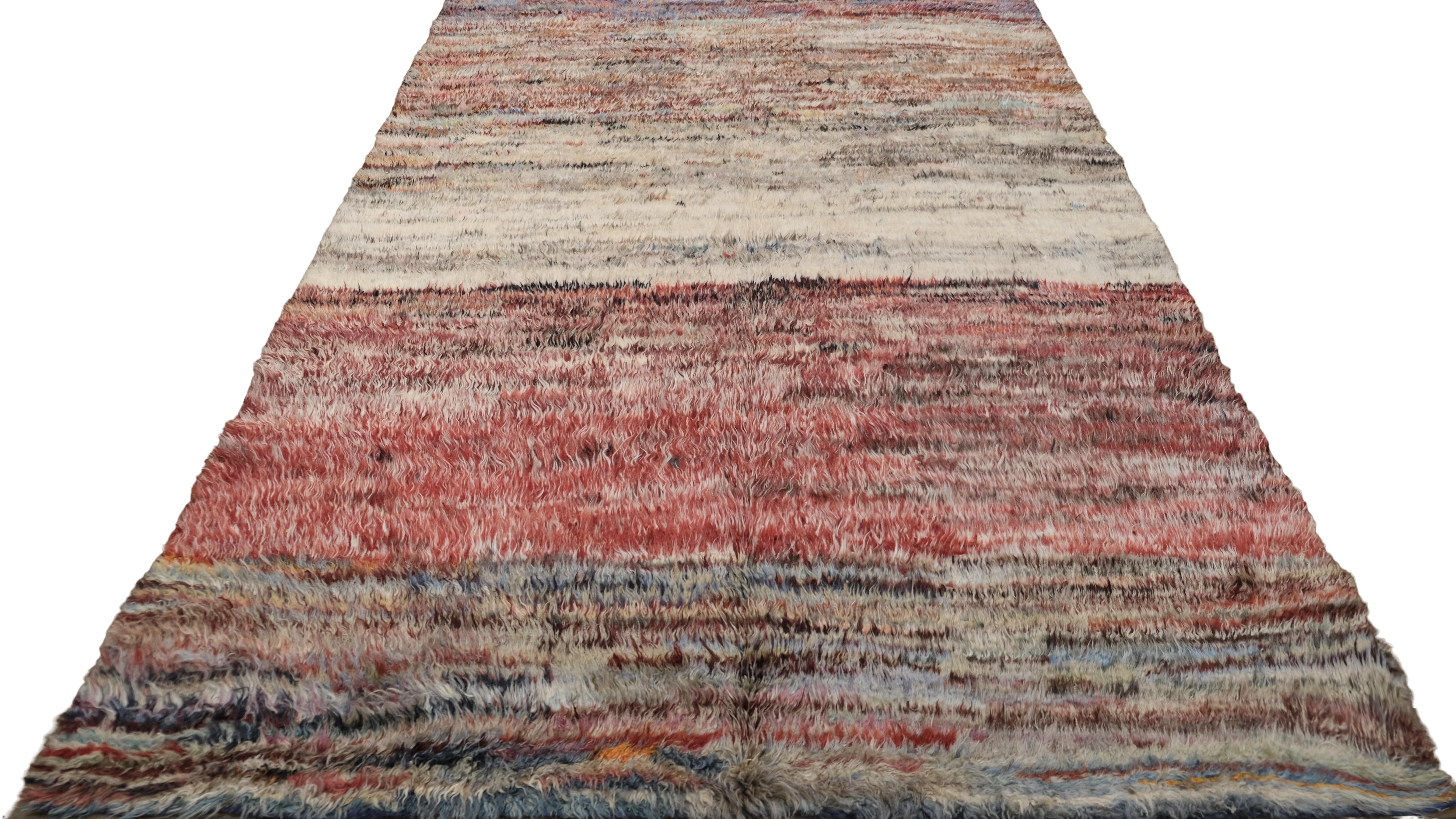 Moderner marokkanischer Muti-farbener gestreifter Wollteppich 5'6''x8'5'' (Pakistanisch) im Angebot