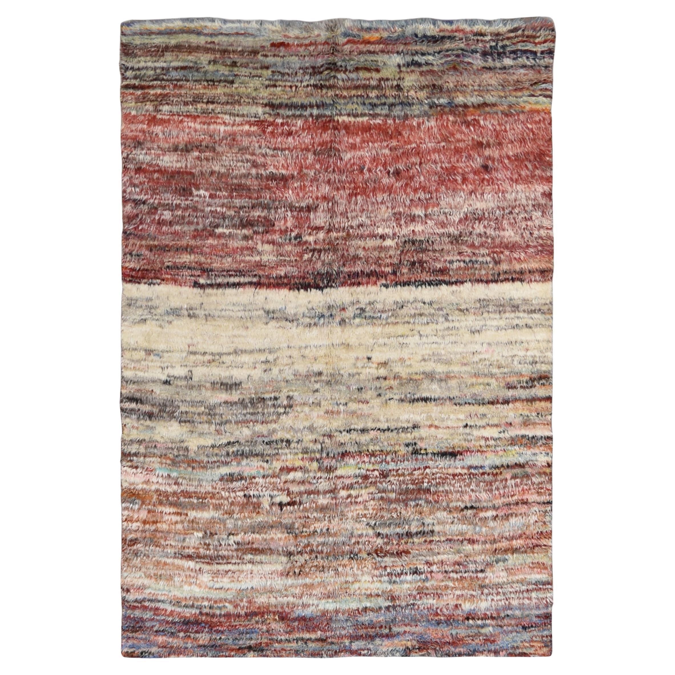 Modern Moroccan Muti-Colored Stripped Wool Rug 5'6''x8'5''