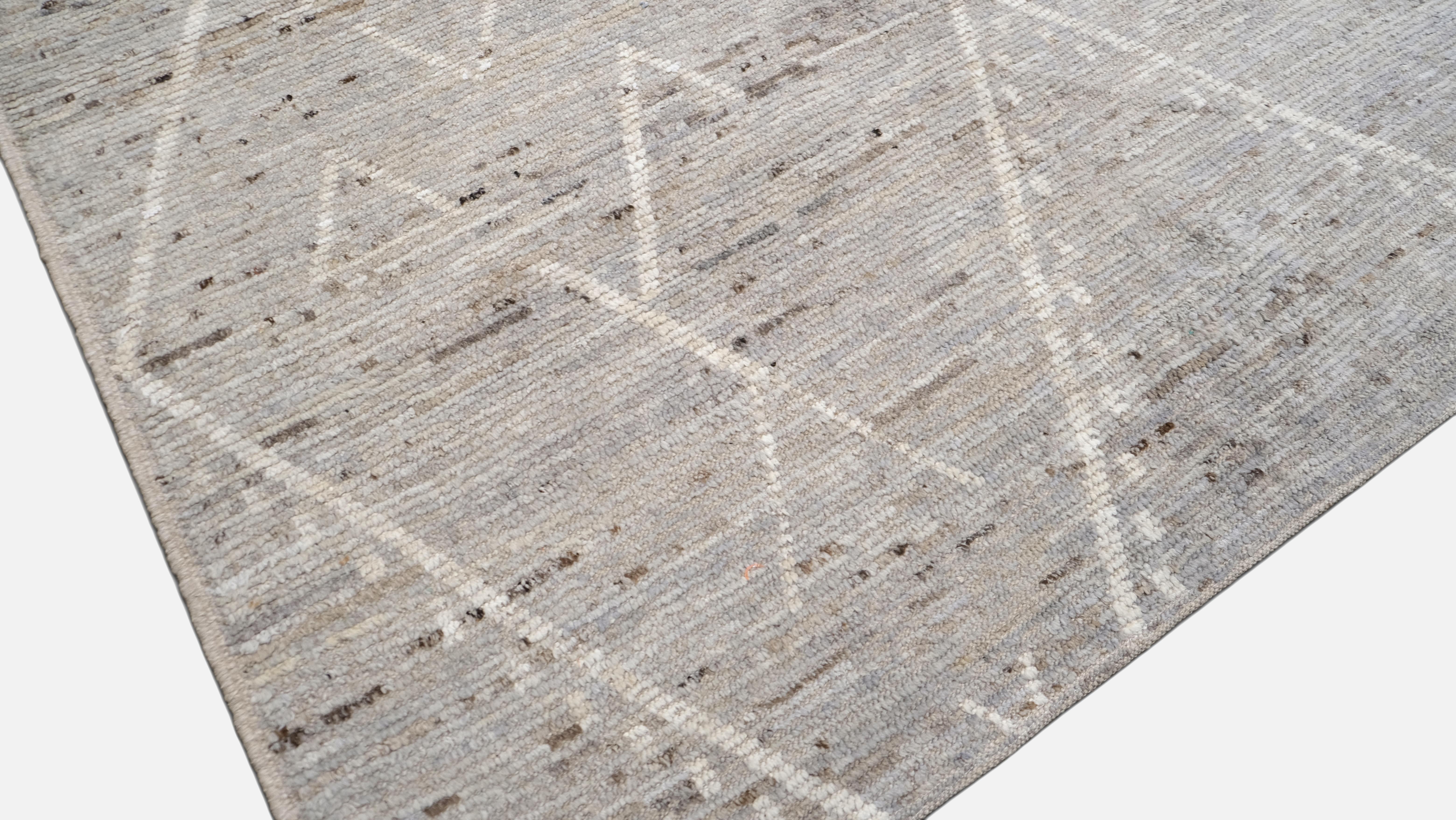 Scandinavian Modern Modern Moroccan Pattern Neutral Color Wool Rug 12'3''x16'4'' For Sale