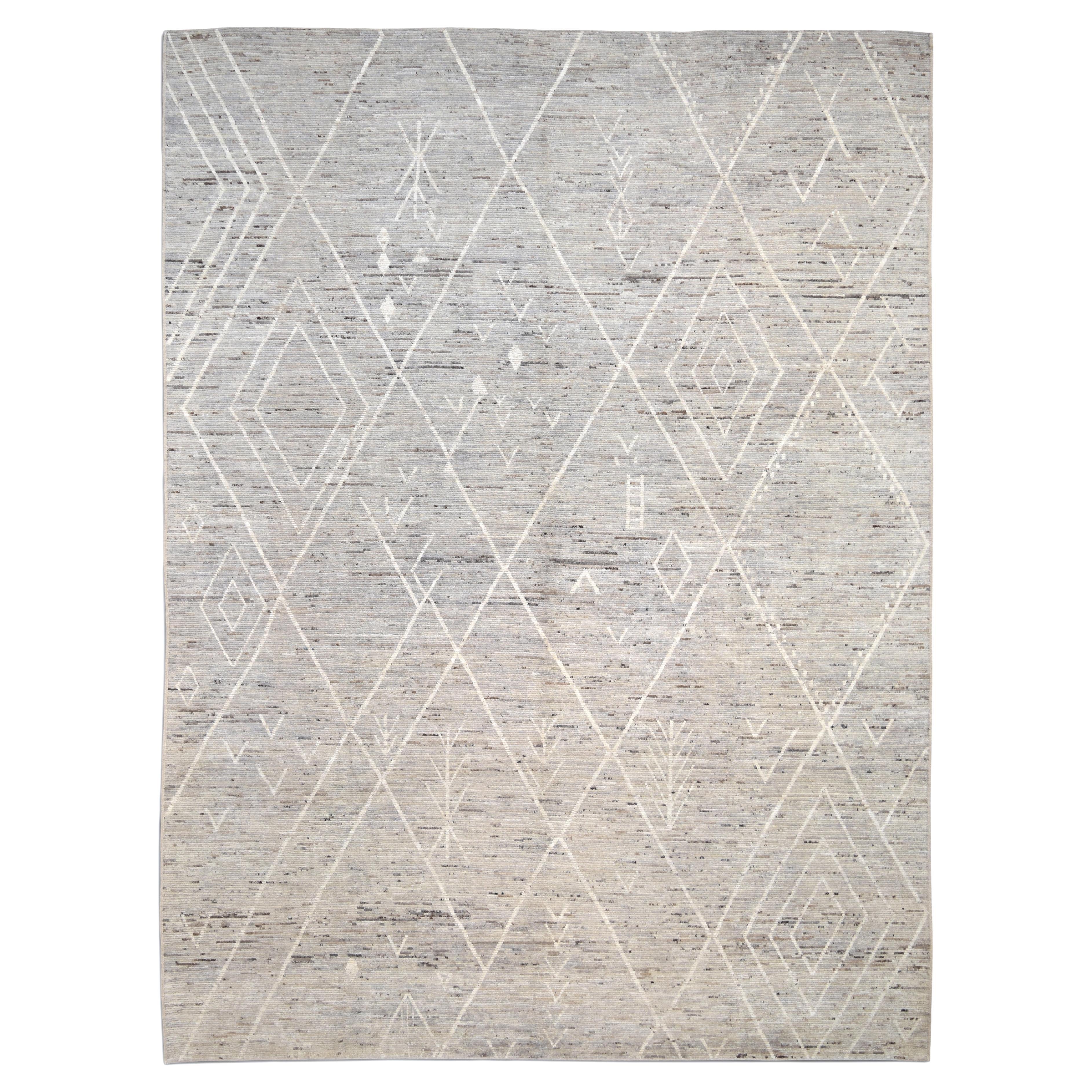 Tapis moderne marocain de couleur neutre 12'3''x16'4''