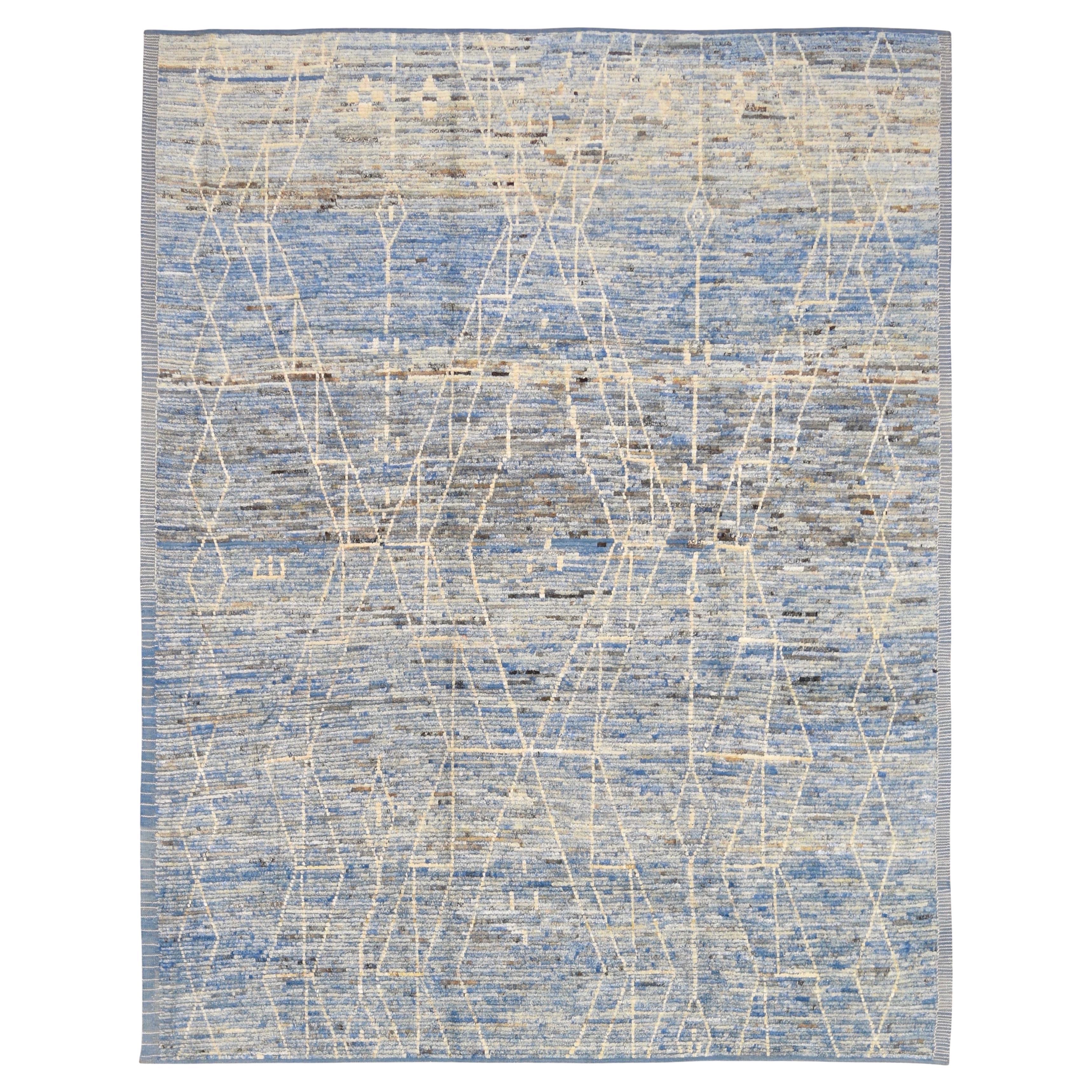 Tapis marocain moderne à motifs bleus 9'6''x12'