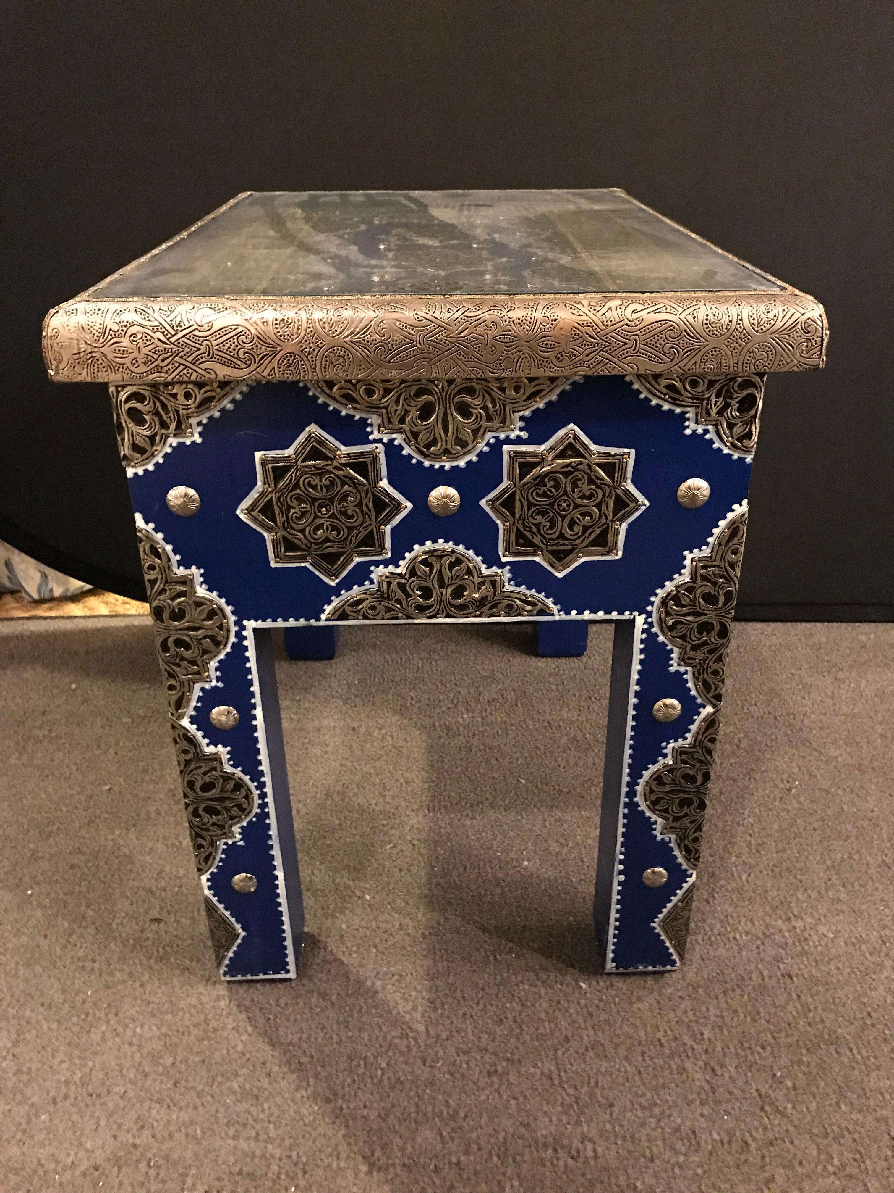 Modern Moroccan Rectangular Side Table, a Pair In Good Condition In Plainview, NY