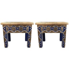 Modern Moroccan Rectangular Side Table, a Pair