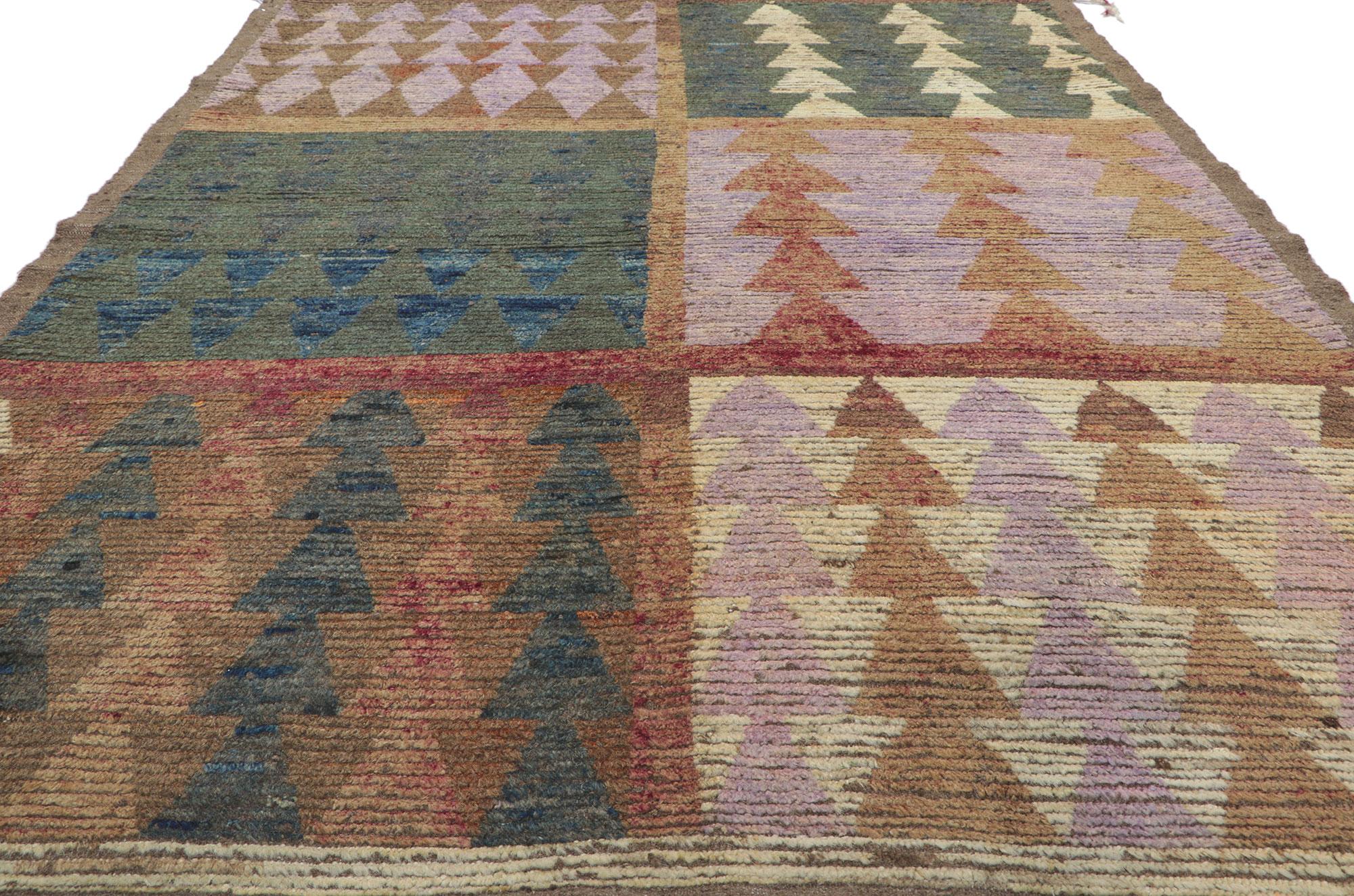 Hand-Knotted Modern Moroccan Rug, Bauhaus Design Meets Earth-Tone Elegance For Sale