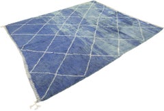 Moderner marokkanischer Teppich, blaues Diamant-Gitter-Design, 11,6 ft x 9,10 ft