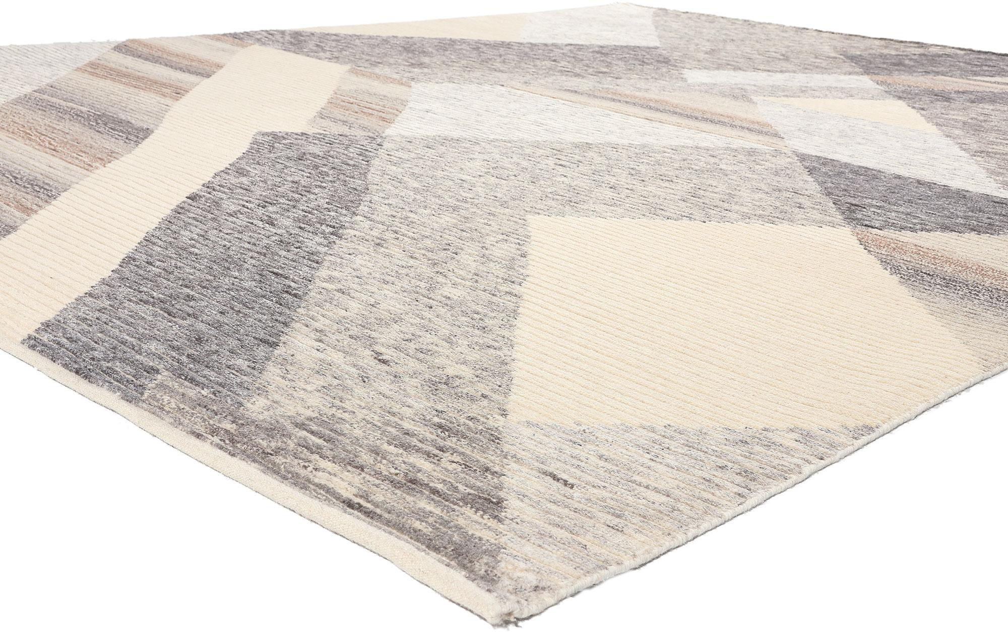 30984 Modern Abstract Moroccan Rug, 09'02 x 11'11.
Reflecting well-balanced asymmetry with incredible detail and texture, this hand knotted wool Moroccan rug is a captivating vision of woven beauty. The eye-catching cubist design and earthy hues