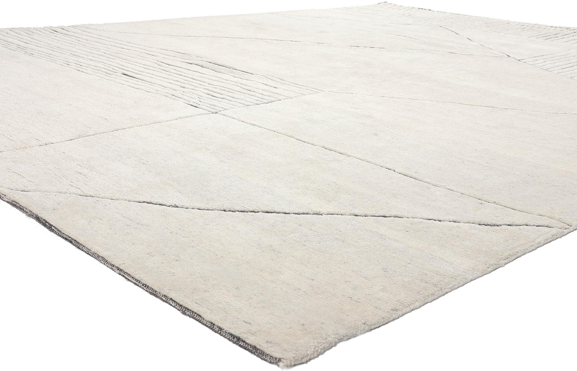 30983 Minimalist Abstract Moroccan Rug, 09'00 x 11'10.
Deconstructivism meets minimalist abstract in this hand knotted wool Moroccan style rug. The conceptual design elements and neutral colors woven into this piece work together creating a modern