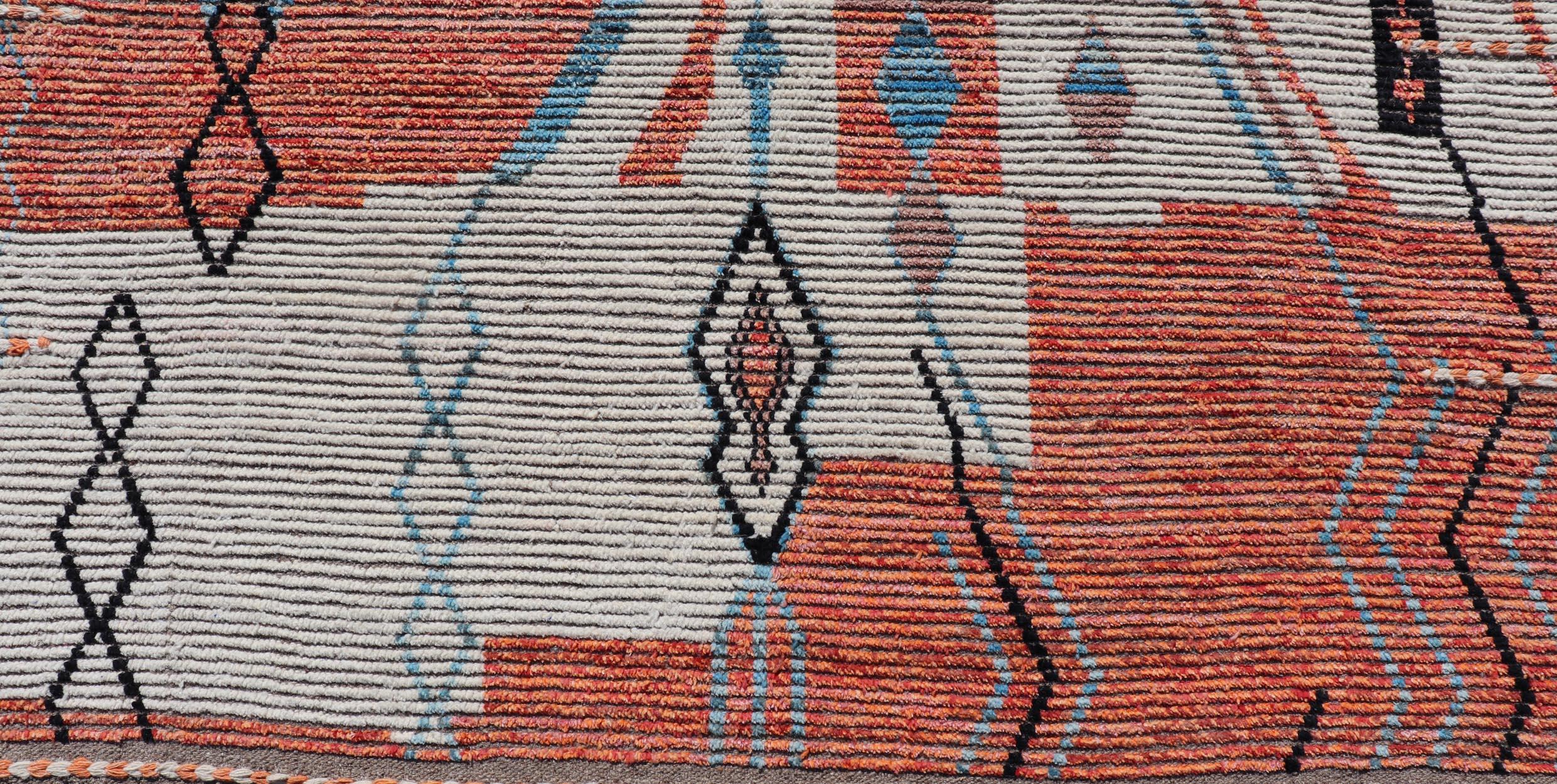 Modern Moroccan Rug With Abstract Design With Copper, Lt. Blue, and Ivory  In New Condition For Sale In Atlanta, GA