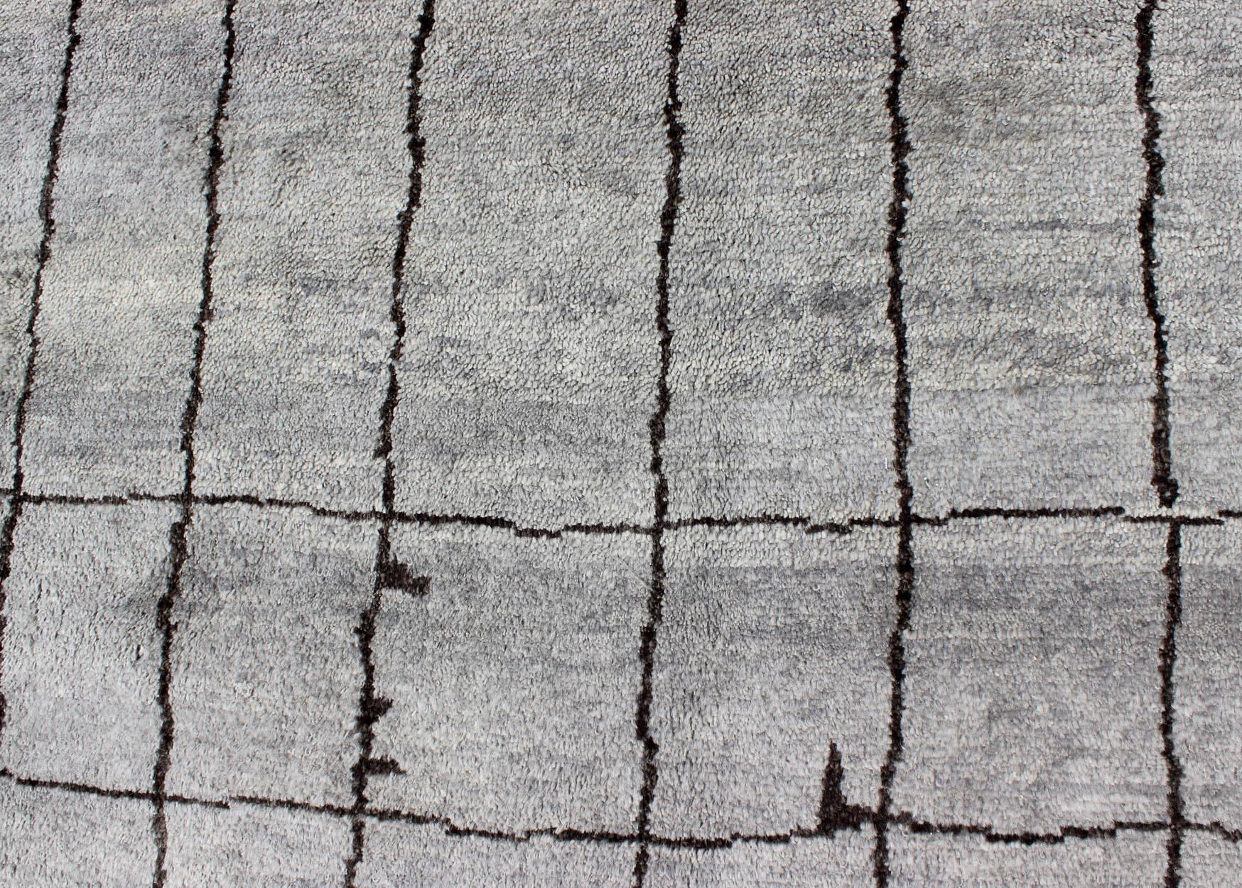 Modern Moroccan Rug with All-Over Checkerboard Design in Charcoal and Gray 5