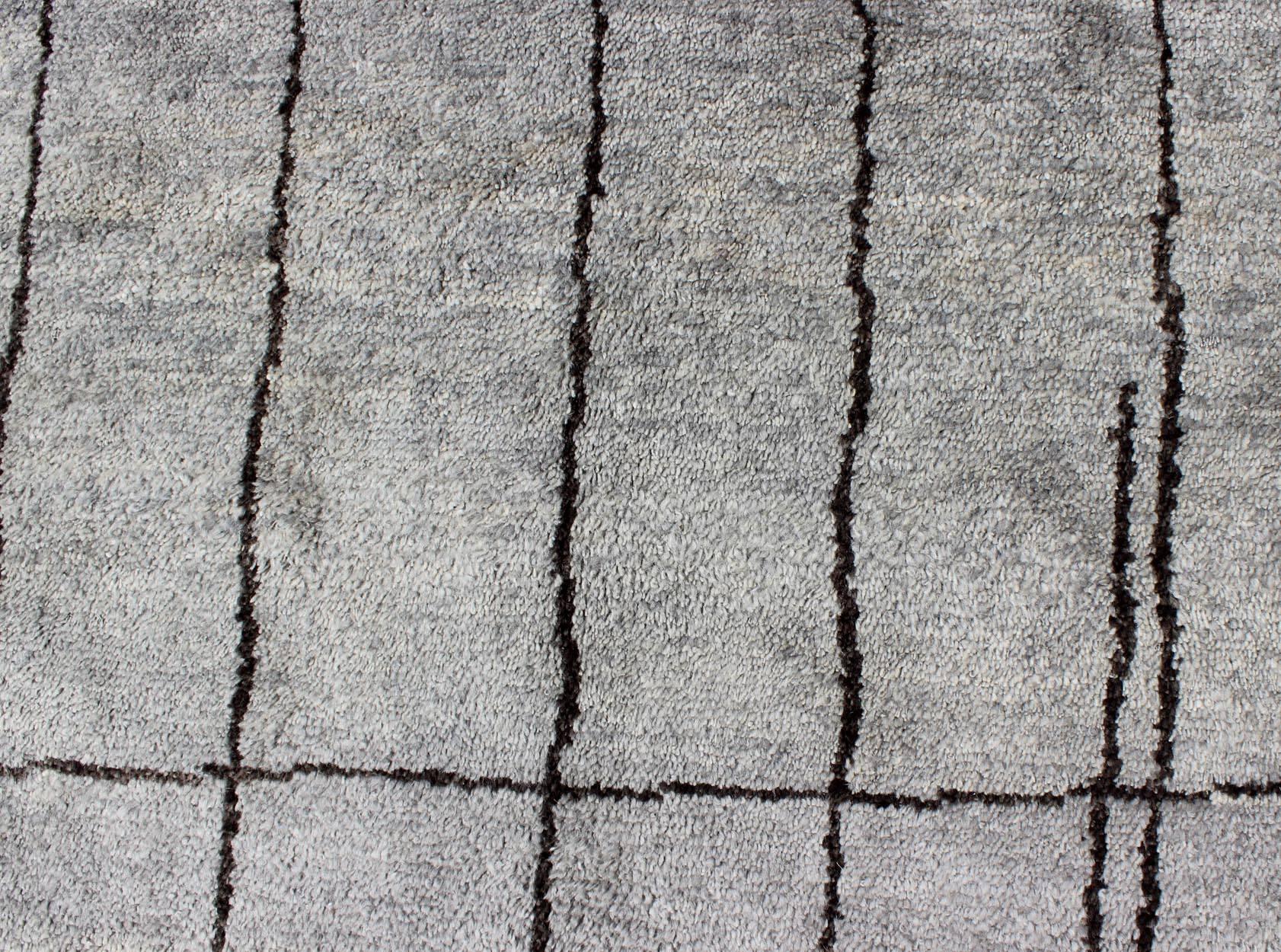 Contemporary Modern Moroccan Rug with All-Over Checkerboard Design in Charcoal and Gray