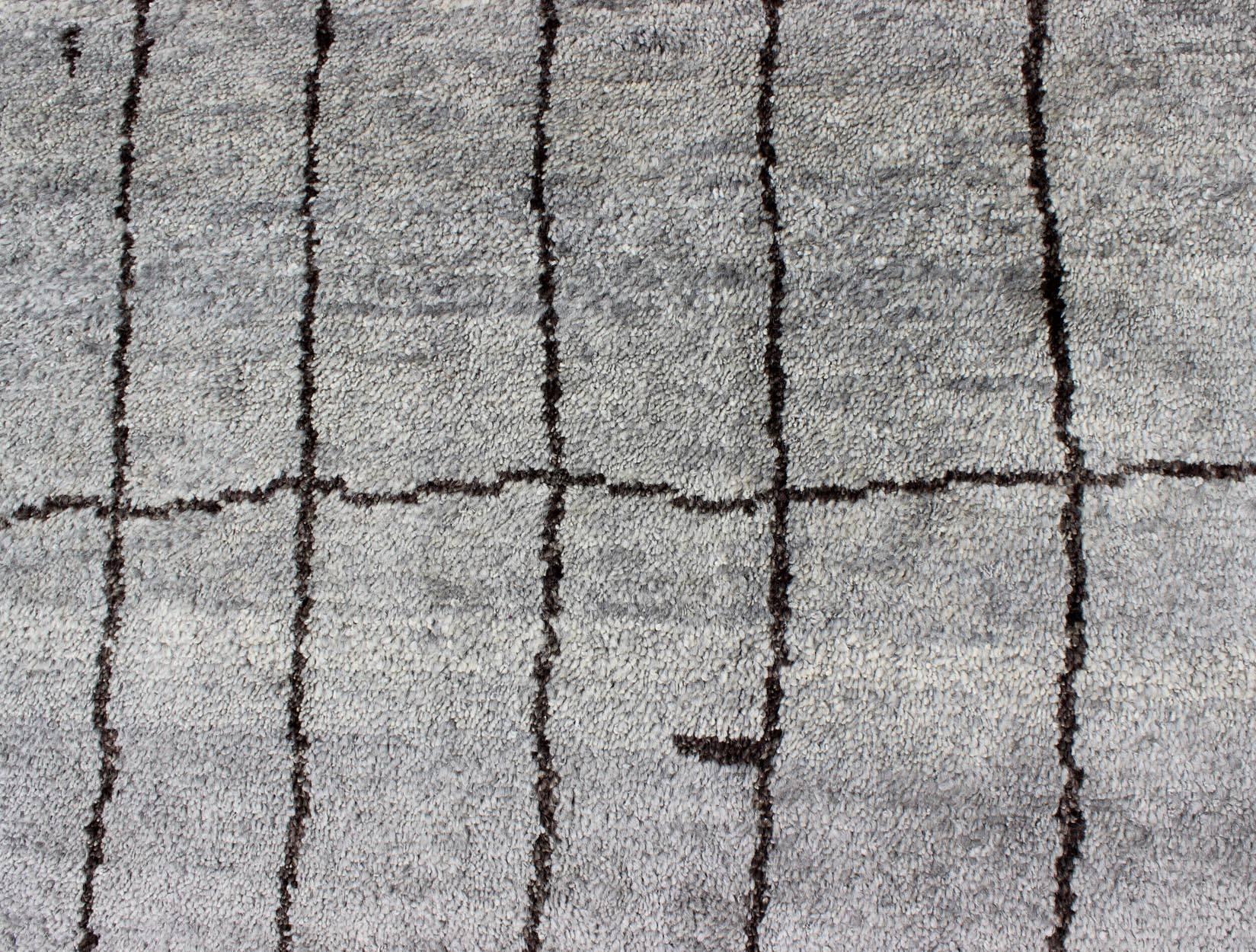 Wool Modern Moroccan Rug with All-Over Checkerboard Design in Charcoal and Gray