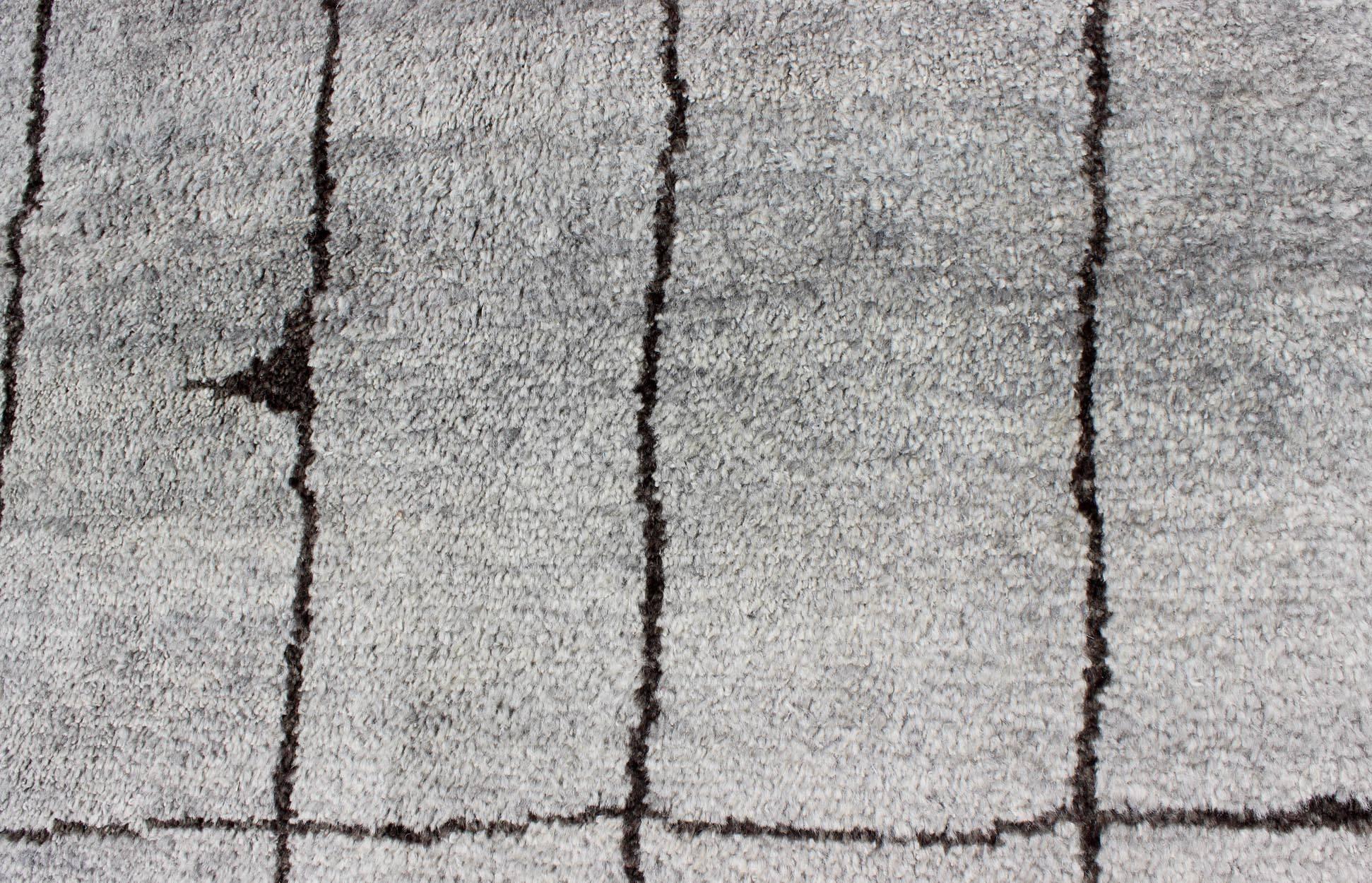 Modern Moroccan Rug with All-Over Checkerboard Design in Charcoal and Gray 1