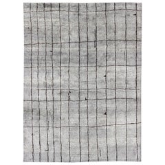 Modern Moroccan Rug with All-Over Checkerboard Design in Charcoal and Gray