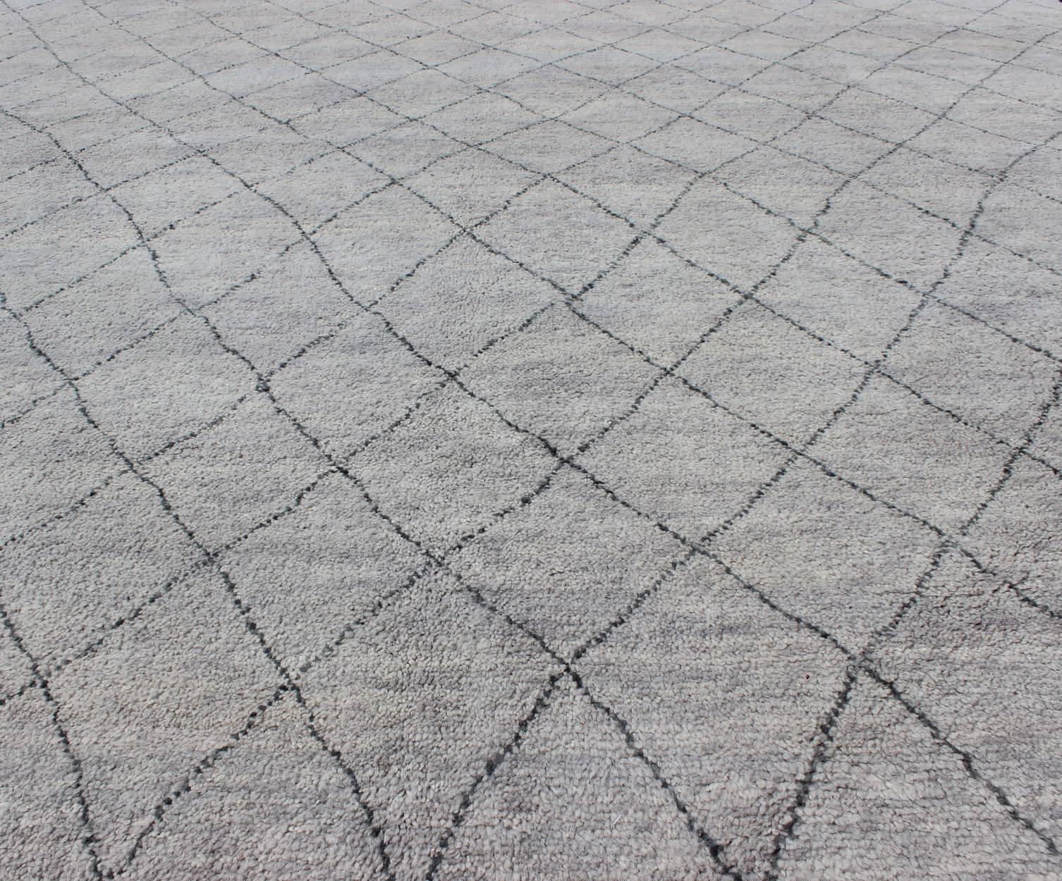 Modern Moroccan Rug with All-Over Diamond Design in Charcoal and Gray 3