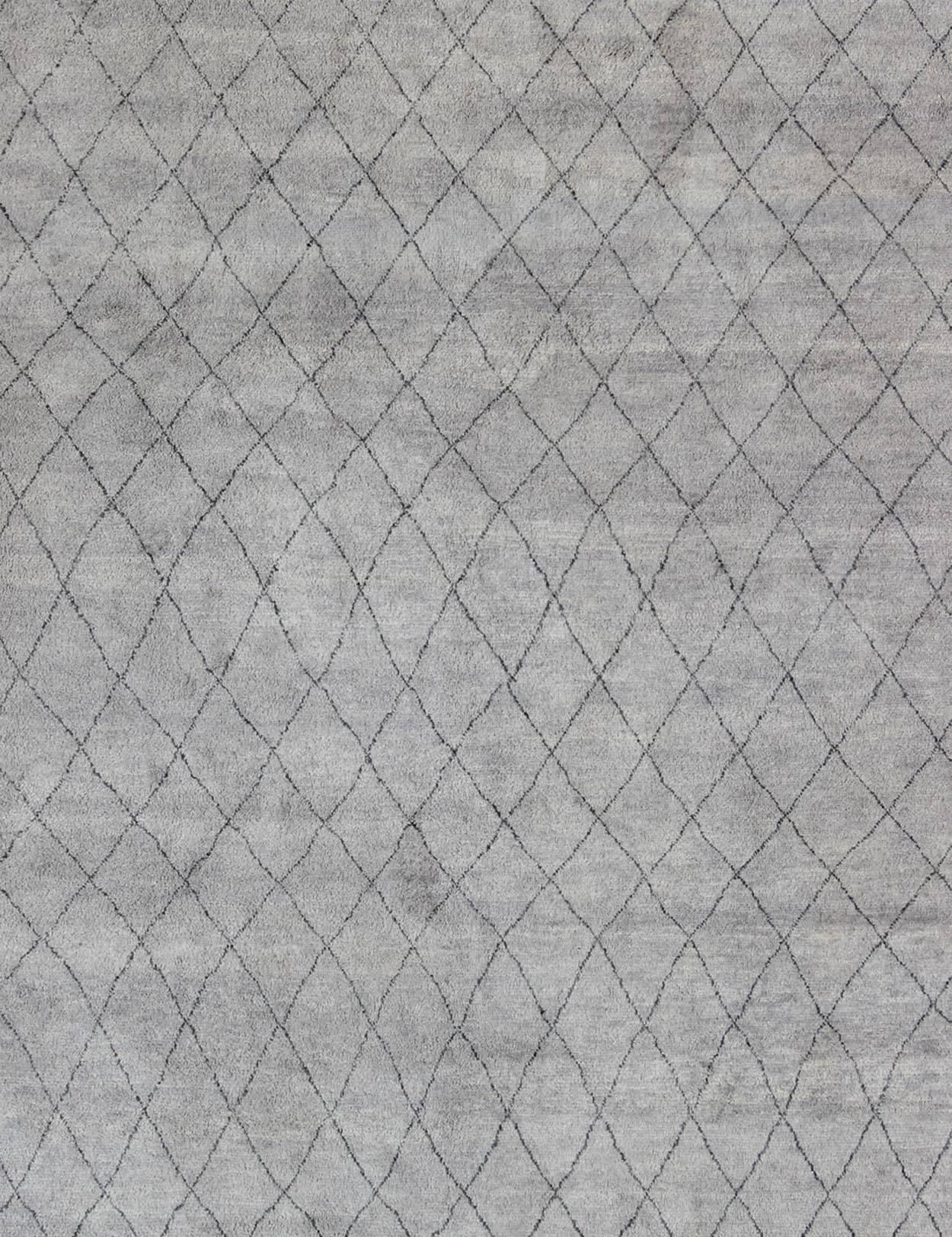 Tribal Modern Moroccan Rug with All-Over Diamond Design in Charcoal and Gray