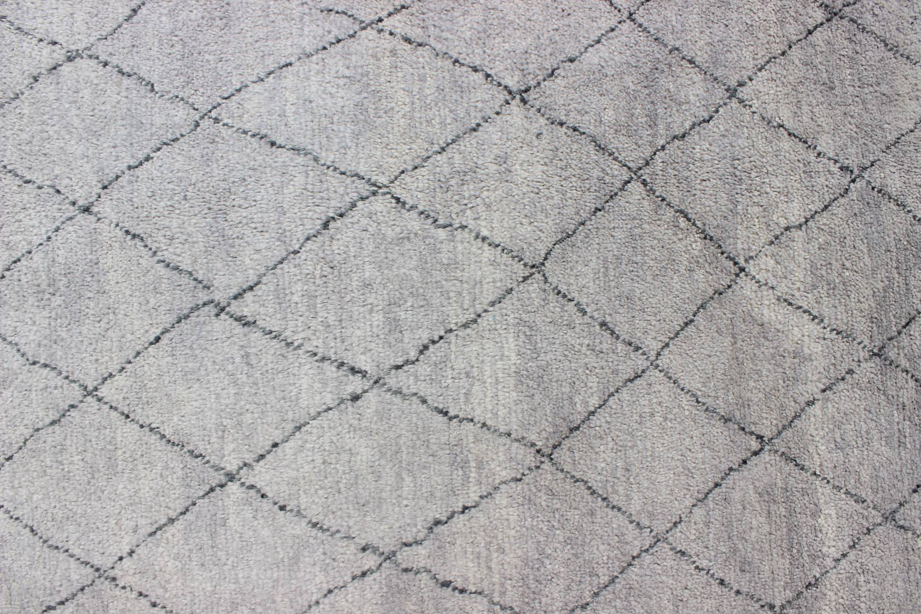 Contemporary Modern Moroccan Rug with All-Over Diamond Design in Charcoal and Gray