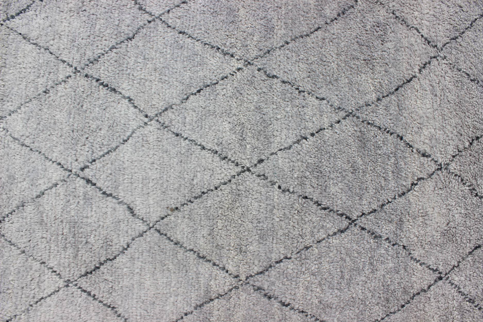 Modern Moroccan Rug with All-Over Diamond Design in Charcoal and Gray 1