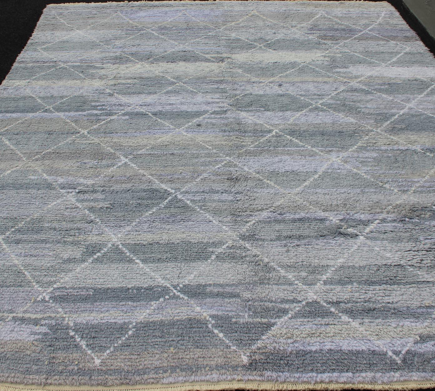 Modern Moroccan Rug with All-Over Lattice Design in Grey Tones 6