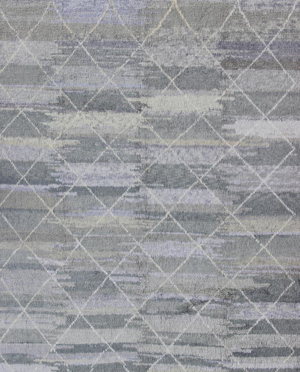 Turkish Modern Moroccan Rug with All-Over Lattice Design in Grey Tones