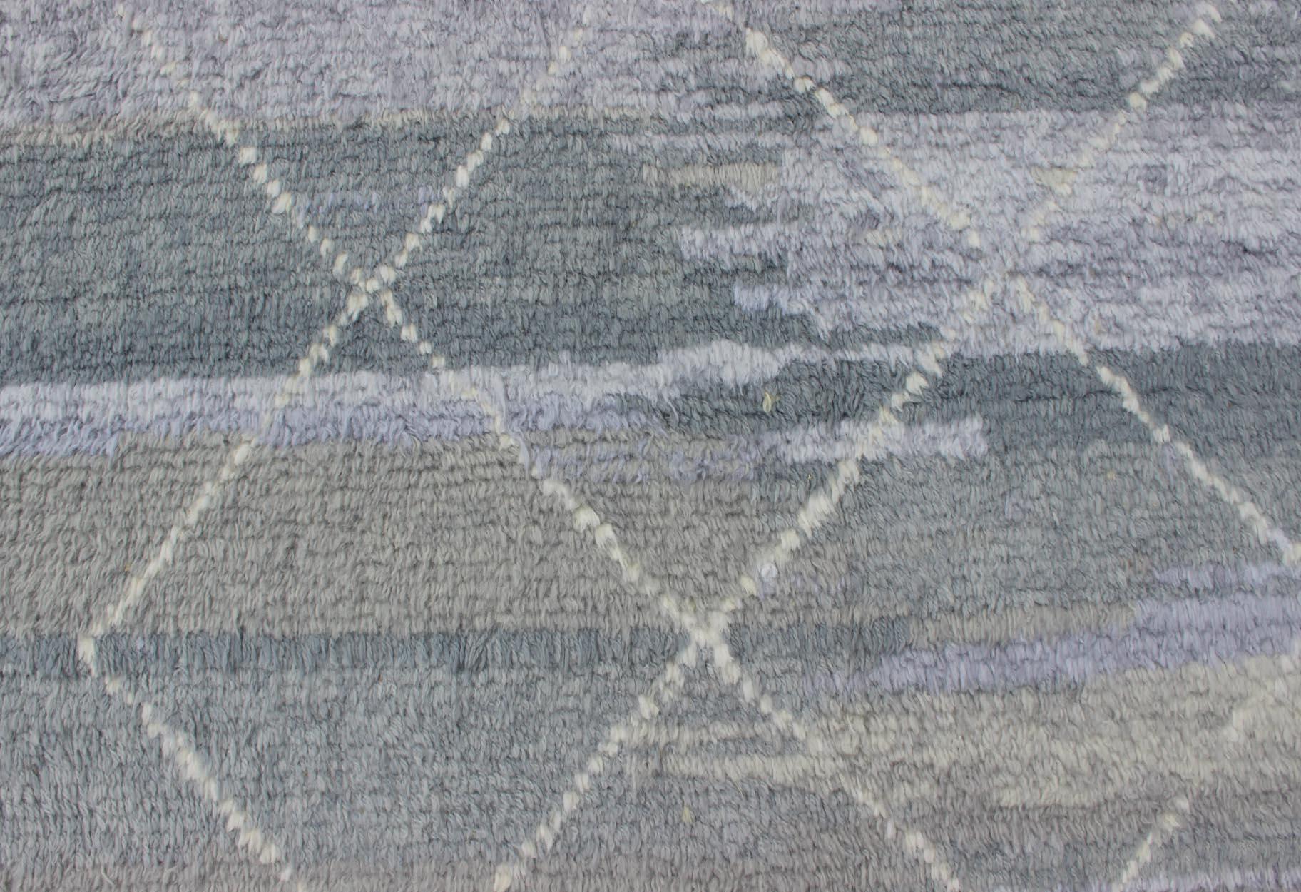 Modern Moroccan Rug with All-Over Lattice Design in Grey Tones 1