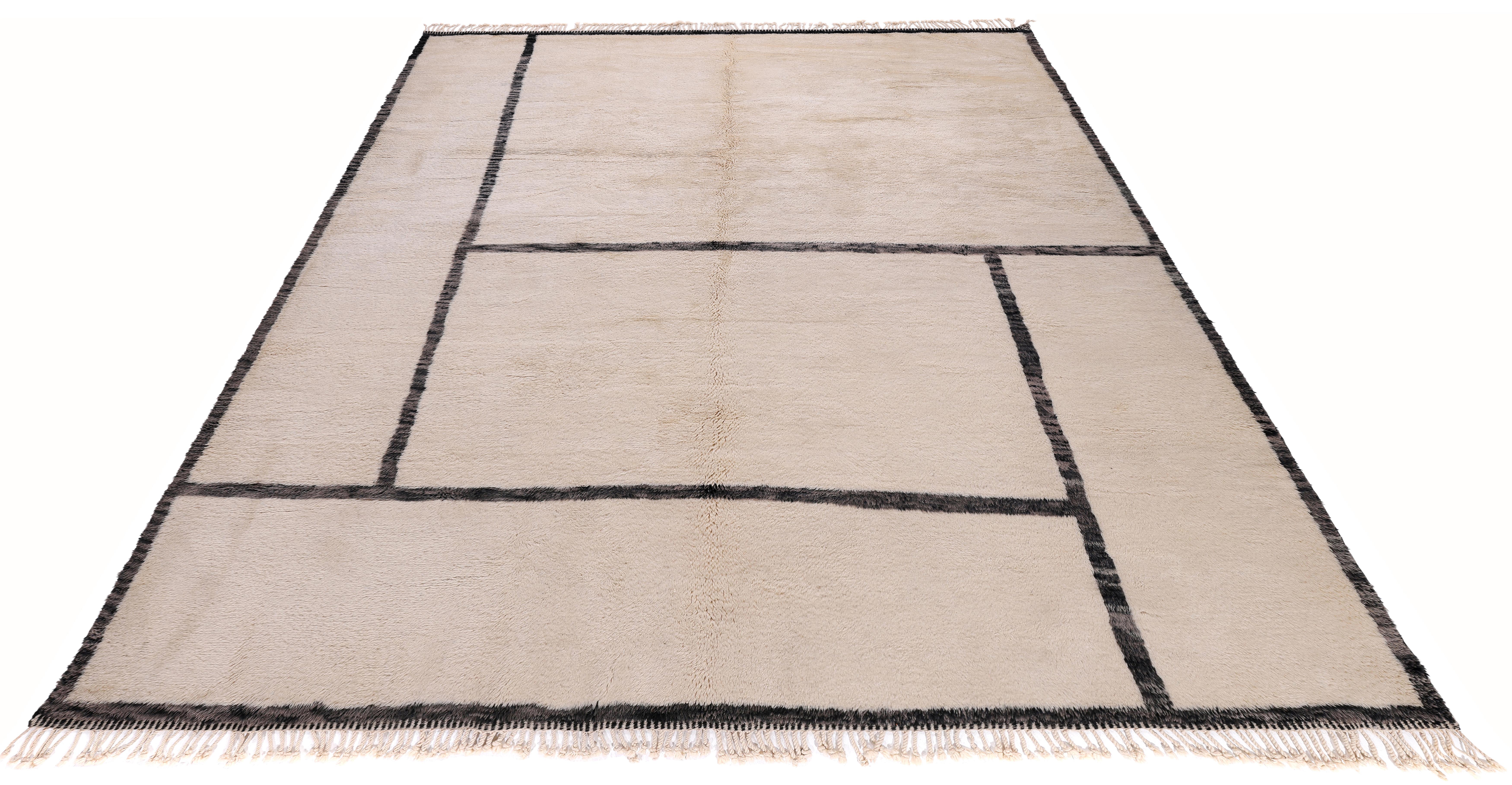 Contemporary Modern Moroccan Rug with Handwoven Abstract Grid Design For Sale