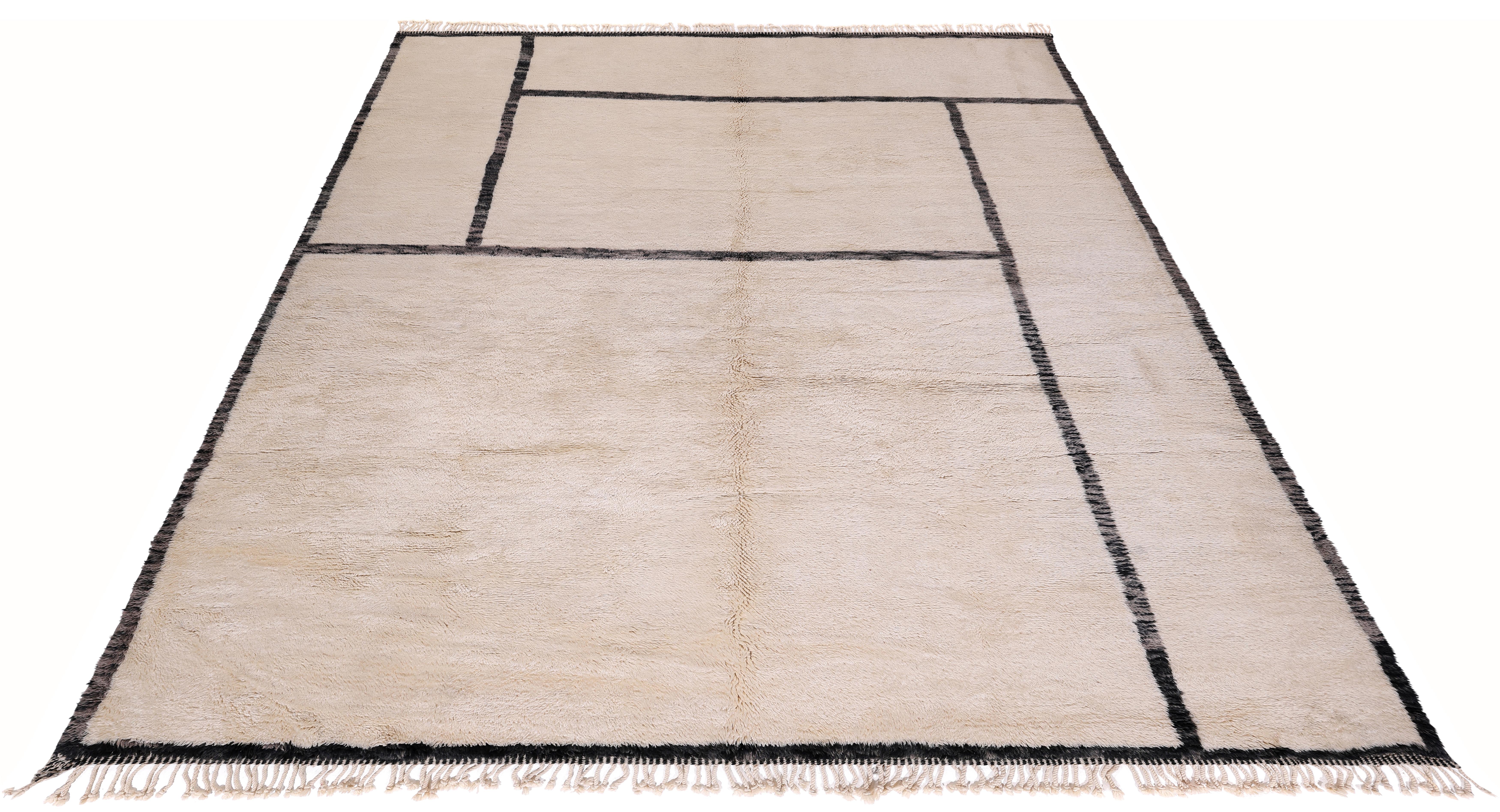Wool Modern Moroccan Rug with Handwoven Abstract Grid Design For Sale