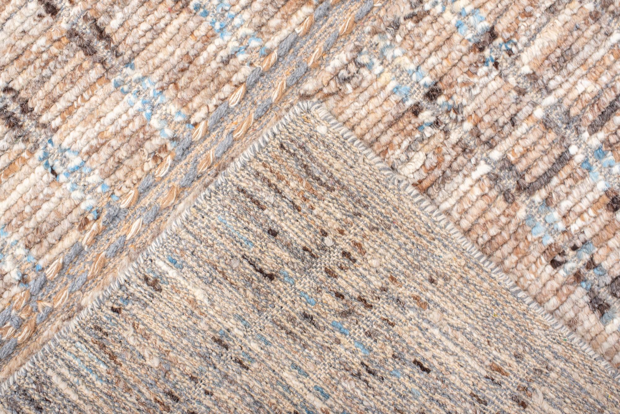 Modern Moroccan Runner with Brown Field and Colorful Accents Lana en venta