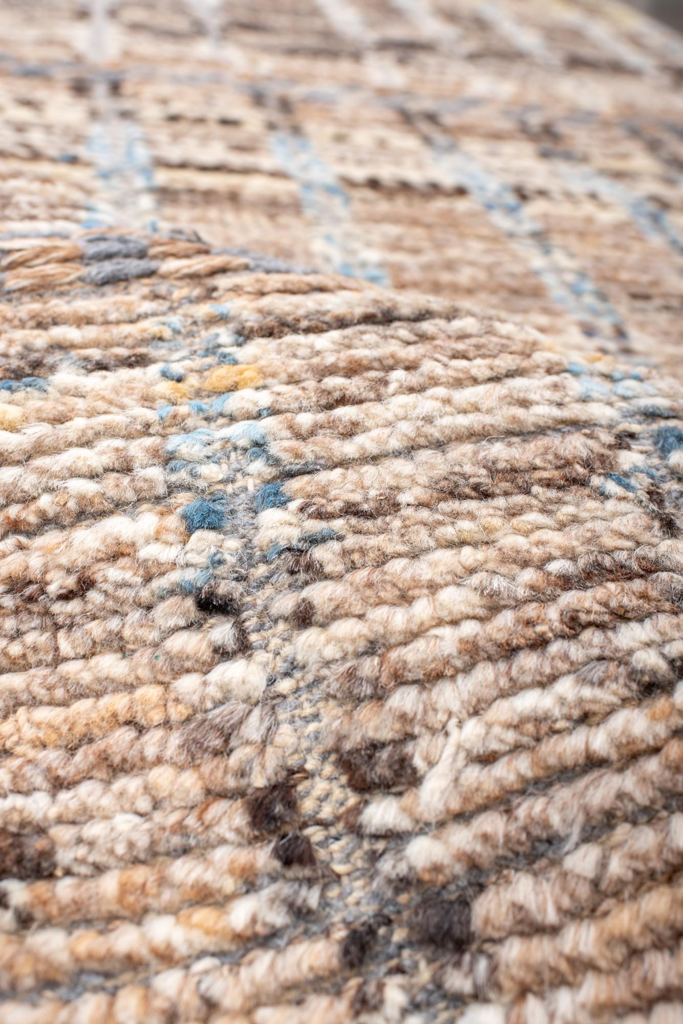 Modern Moroccan Runner with Brown Field and Colorful Accents en venta 1