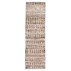 Modern Moroccan Runner with Brown Field and Colorful Accents