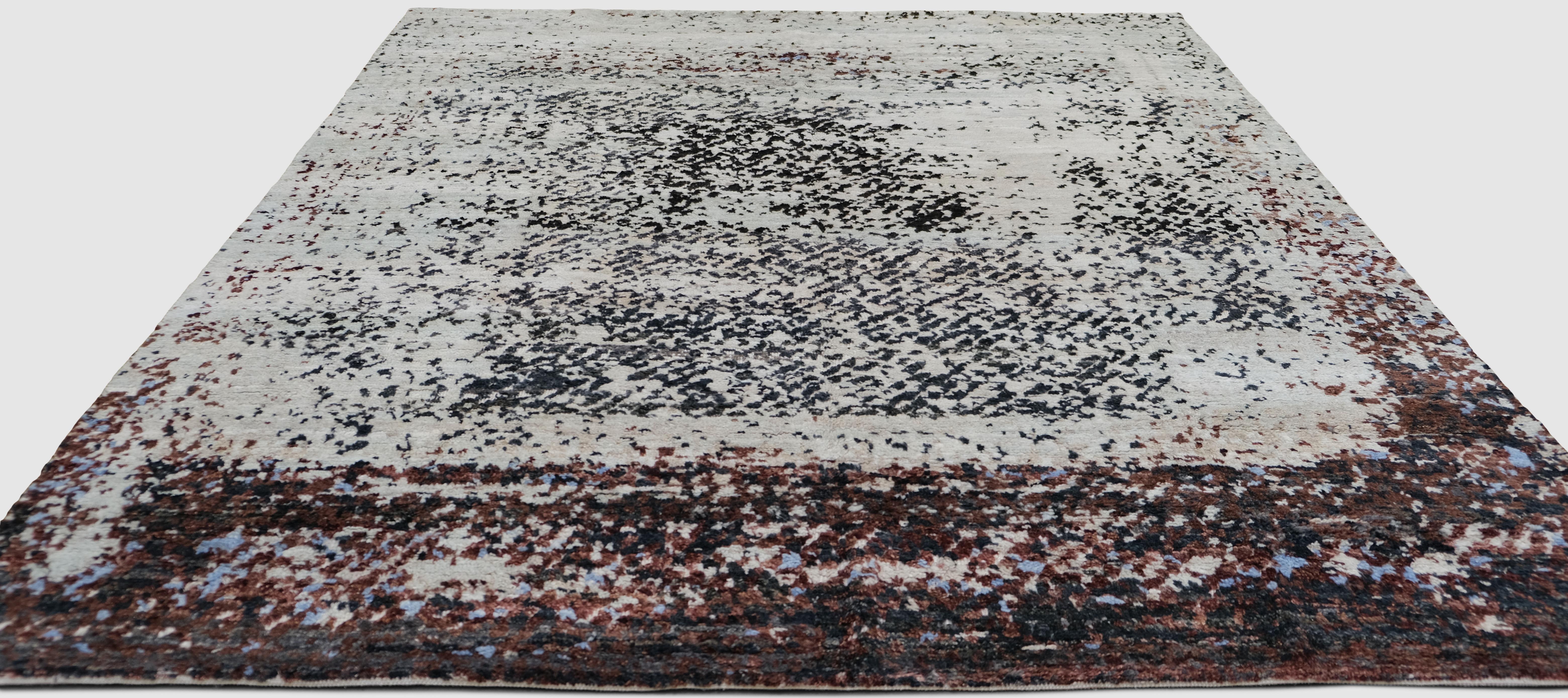 Annodato a mano Tappeto moderno in lana multicolore con bordo maculato marocchino 8'1''x9'7'' in vendita