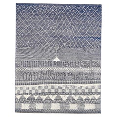 Modern Moroccan Stlye Blue and White Wool Rug 8'x9'10''