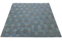 Modern Moroccan Style Abstract Pebble Wool Area Rug – Slate & Cerulean Blue