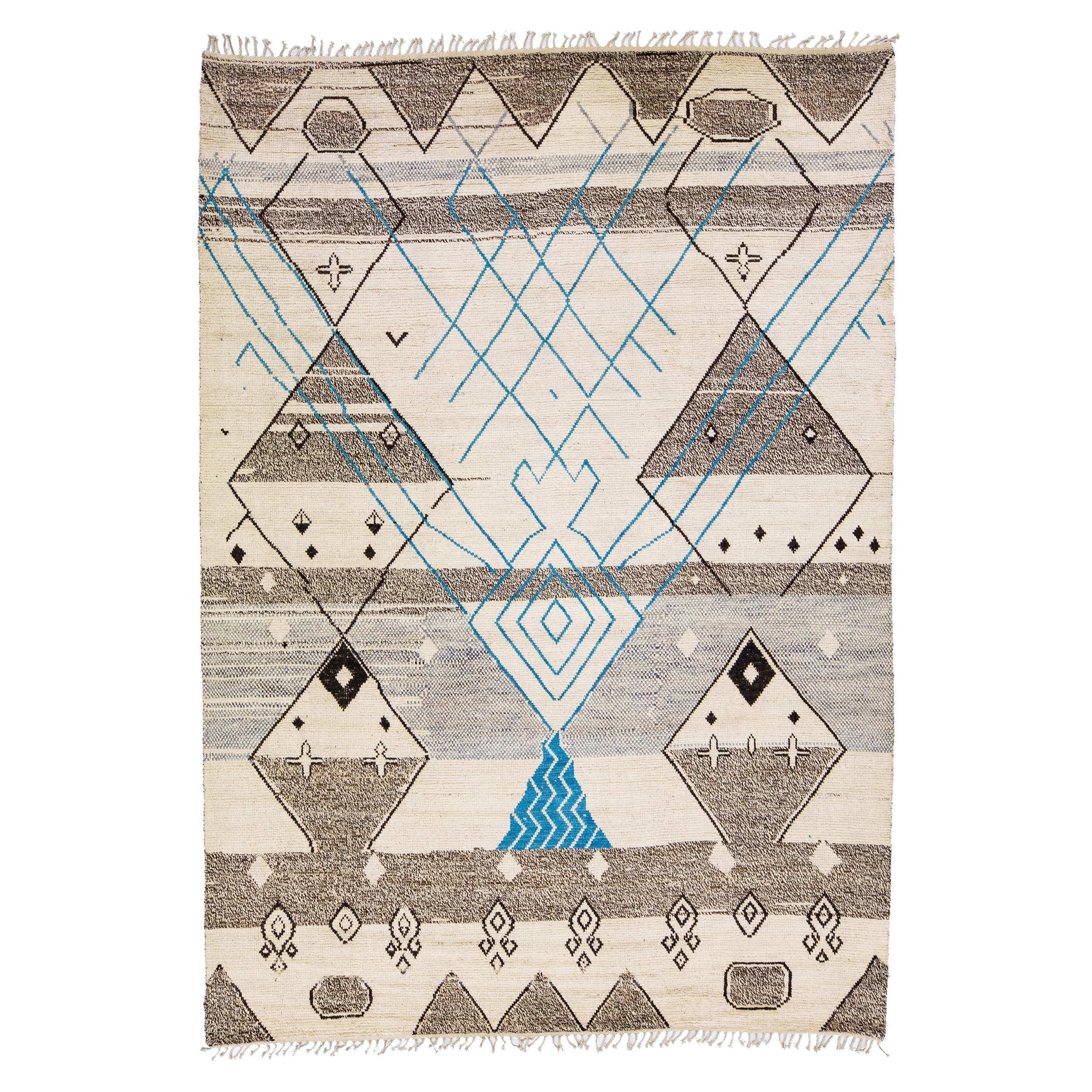 Modern Moroccan Style Beige Handmade Boho Wool Rug