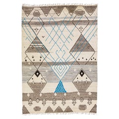 Modern Moroccan Style Beige Handmade Boho Wool Rug