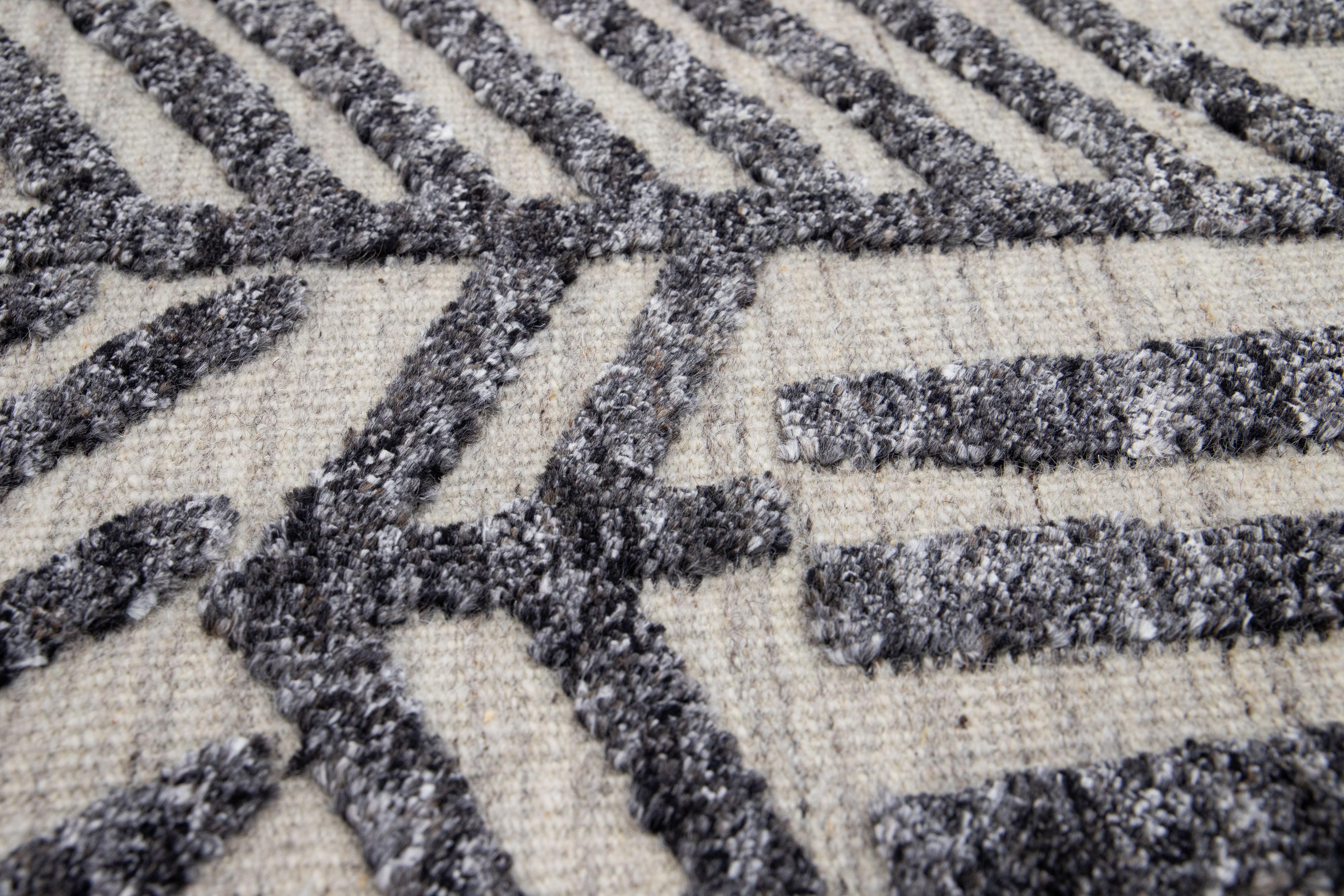 Hand-Knotted Modern Moroccan Style Beige Handmade Custom Wool Rug For Sale