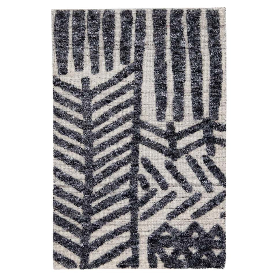 Beige Modern Moroccan Style Handmade Custom Wool Rug For Sale at 1stDibs