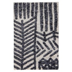 Tappeto in lana personalizzato beige fatto a mano in stile marocchino moderno