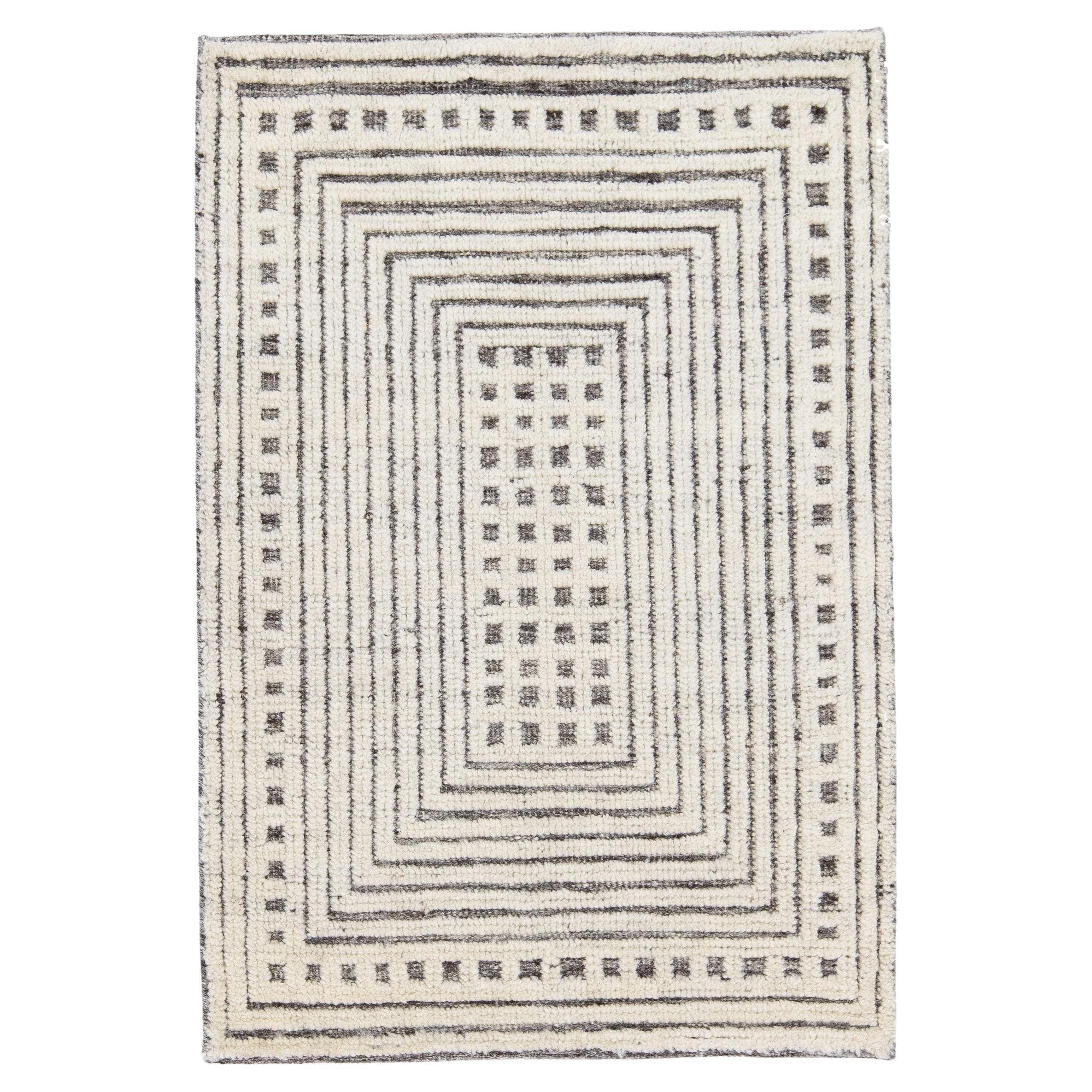 Modern Moroccan Style Beige Handmade Custom Wool Rug