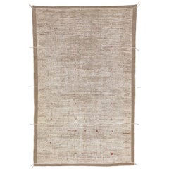 Modern Moroccan Style Beige Handmade Minimal Boho Motif Wool Rug