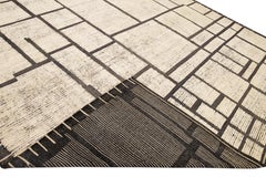 Modern Moroccan Style Beige Handmade Minimal Boho Oversize Wool Rug