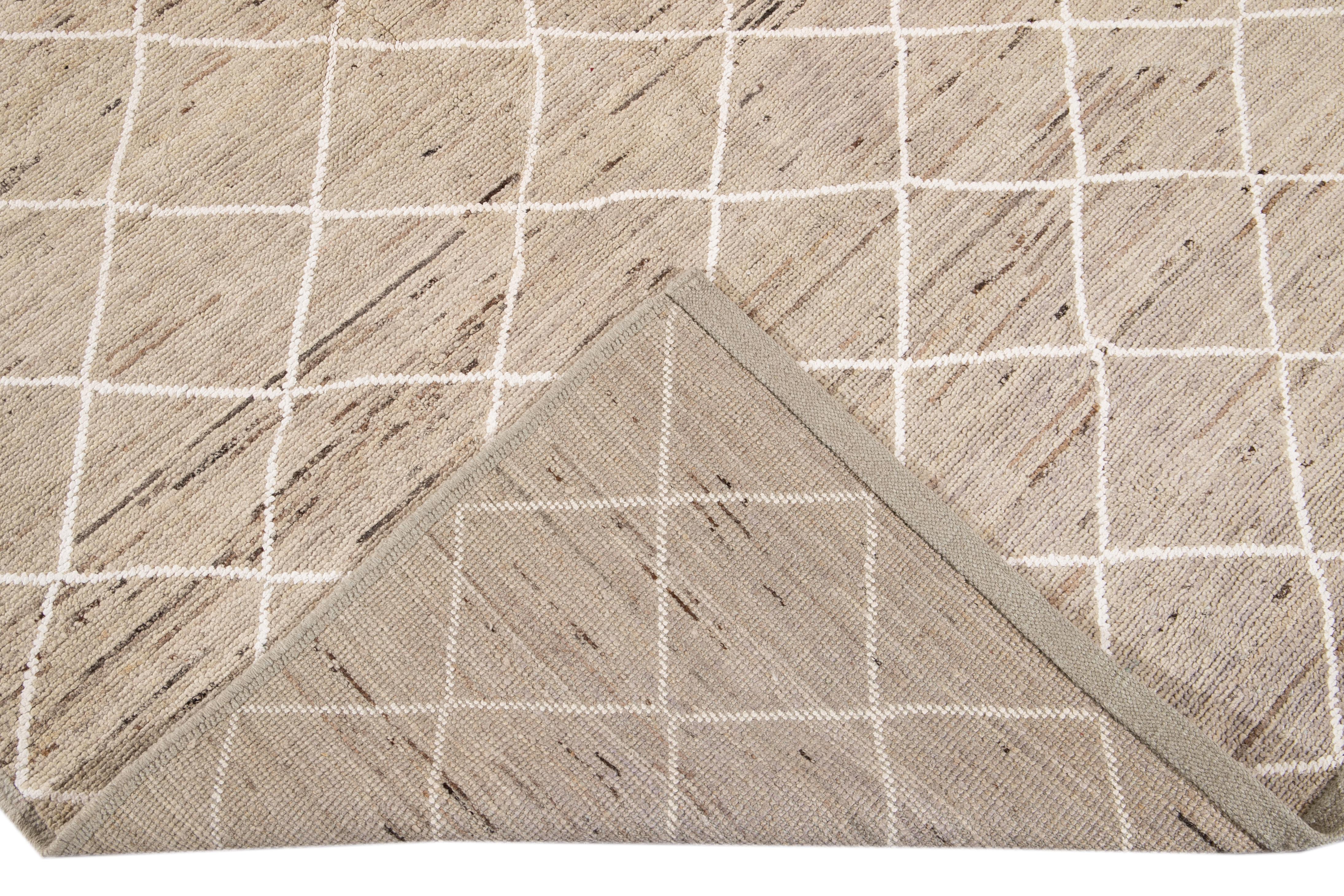 Modern Moroccan-Style Beige Tribal Wool Rug For Sale 4