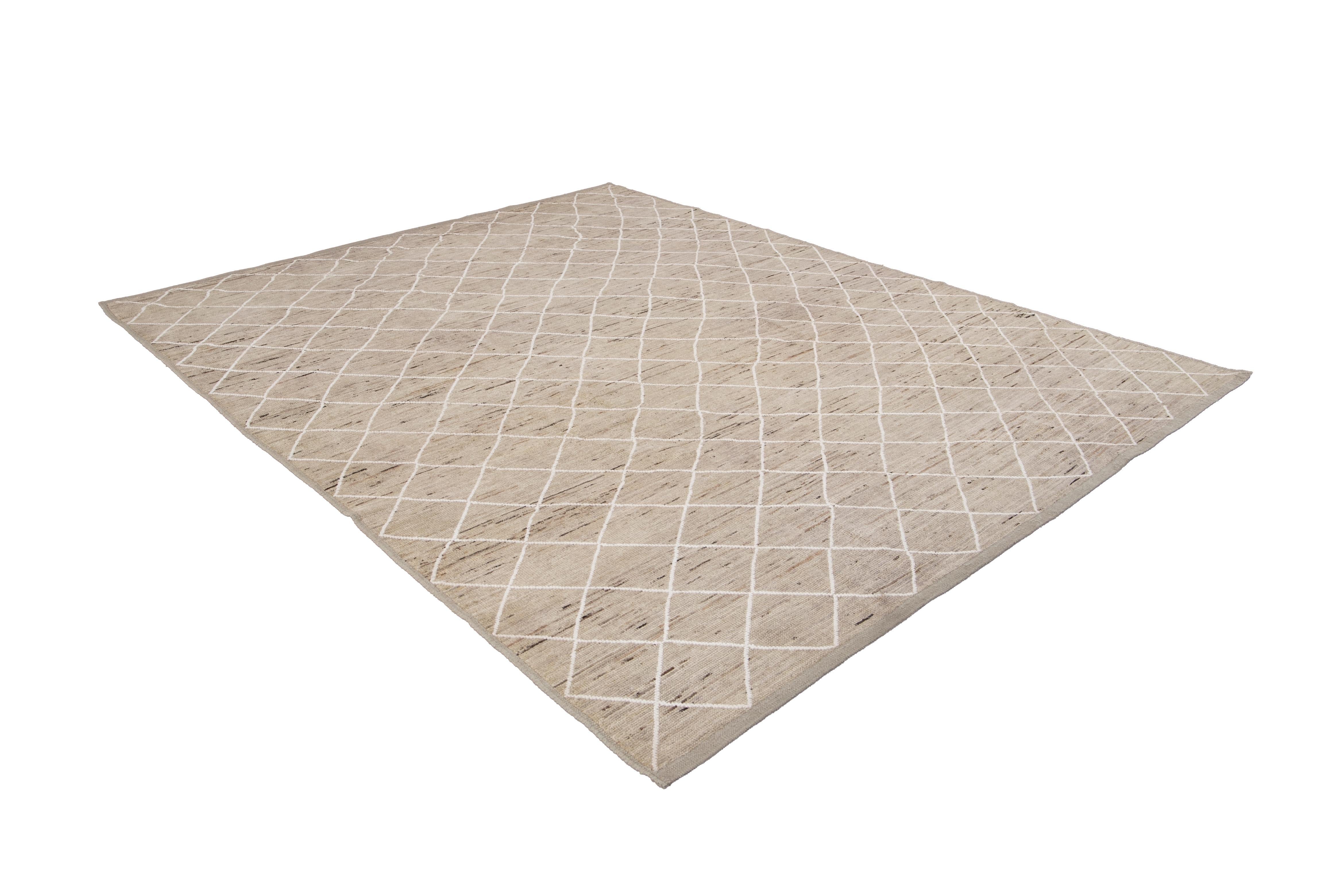 Modern Moroccan-Style Beige Tribal Wool Rug For Sale 5