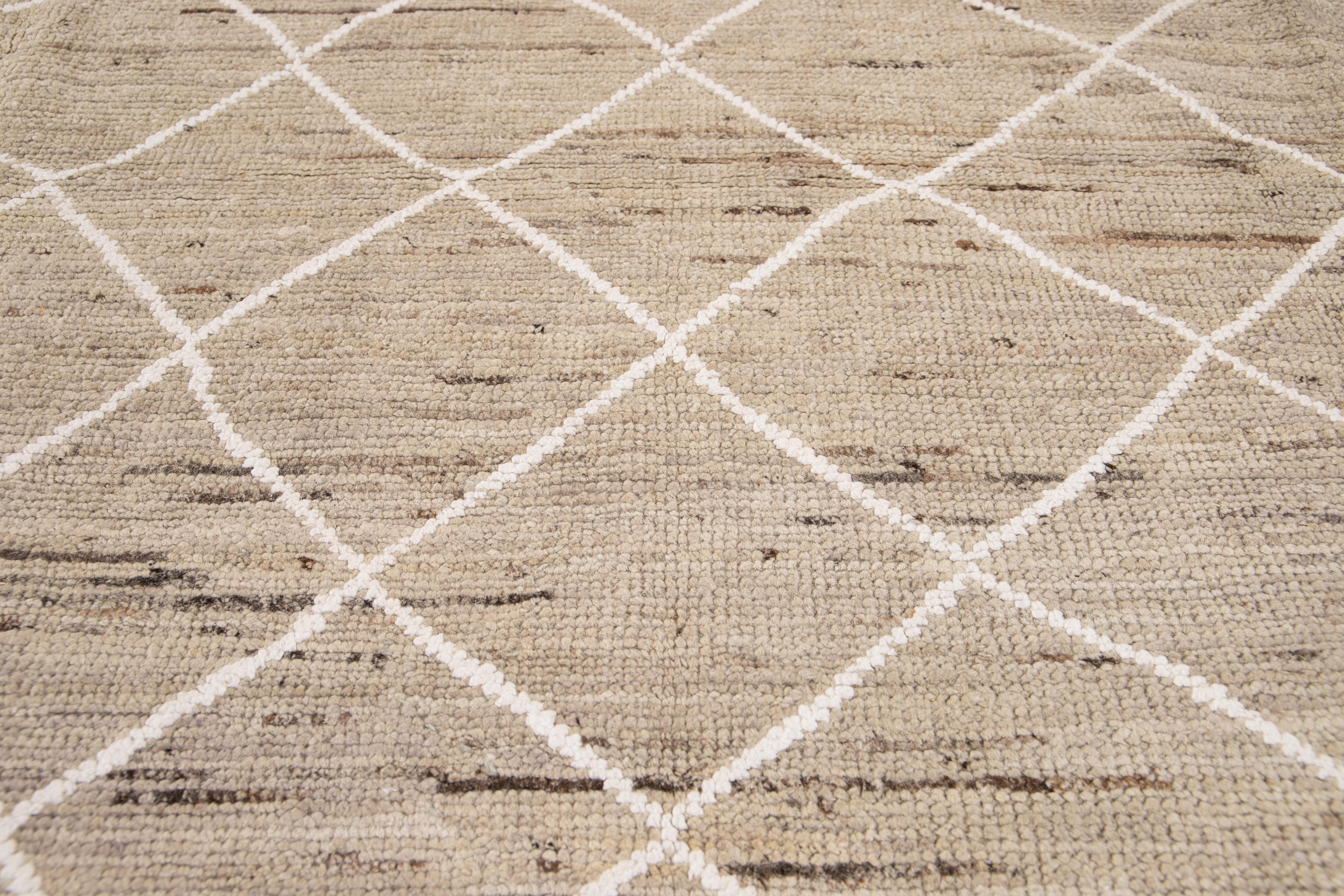 Modern Moroccan-Style Beige Tribal Wool Rug For Sale 8