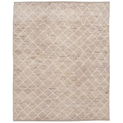 Modern Moroccan-Style Beige Tribal Wool Rug