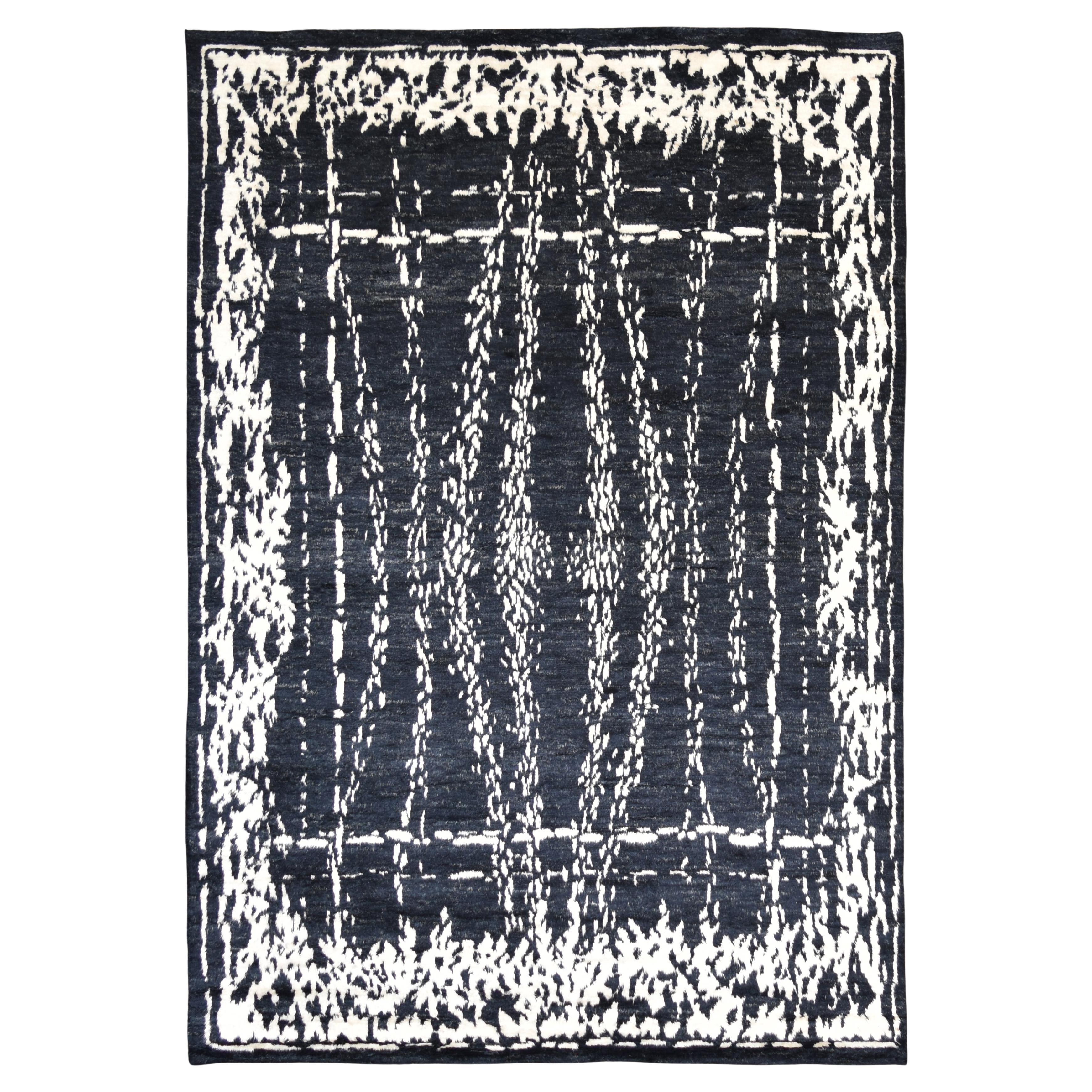 Modern Moroccan Style Black and White Geometric Wool Rug 8'7''x12'4'' For Sale