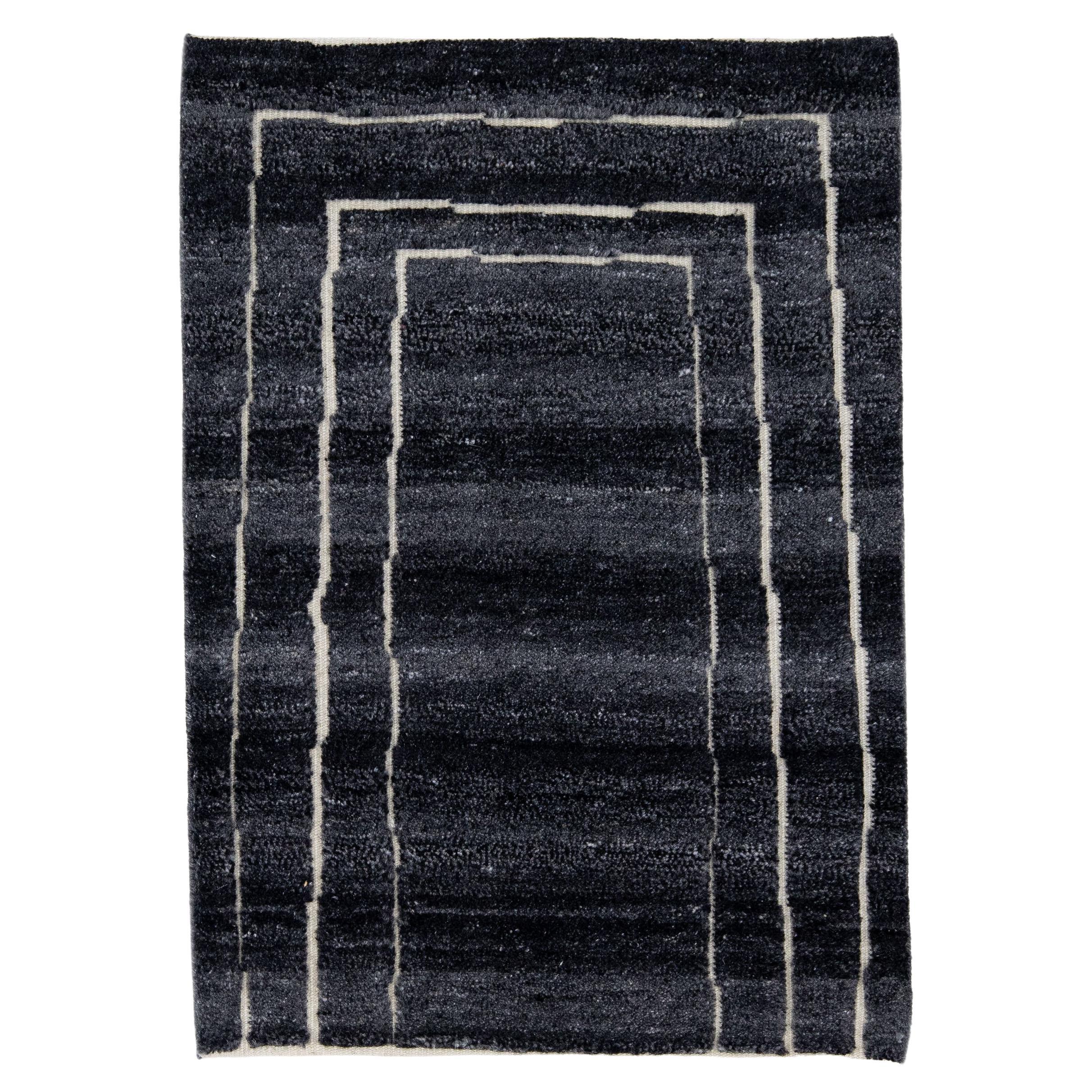 Modern Moroccan Style Black Handmade Custom Wool Rug