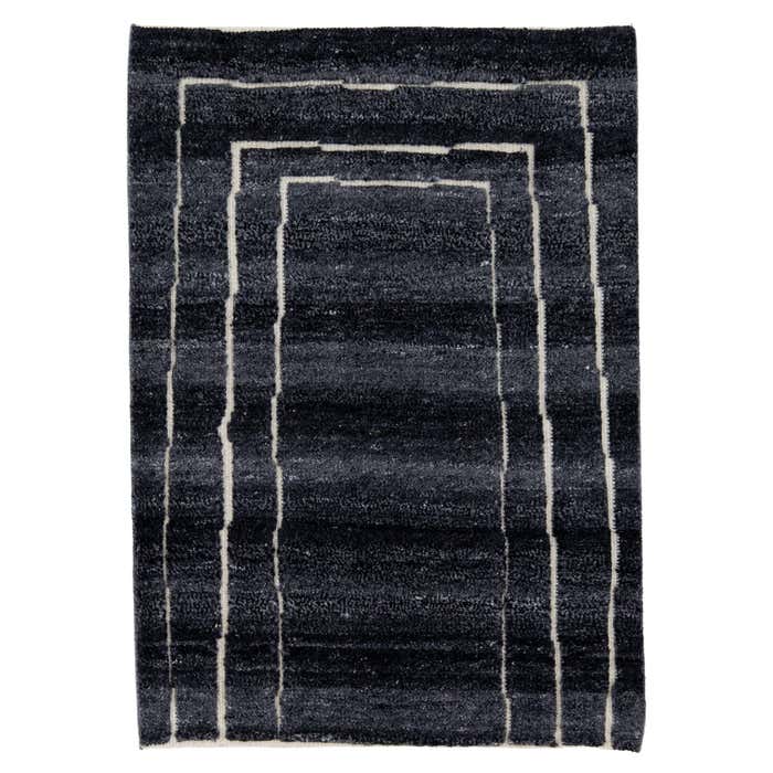 Modern Moroccan Style Black Handmade Custom Wool Rug For Sale at 1stDibs