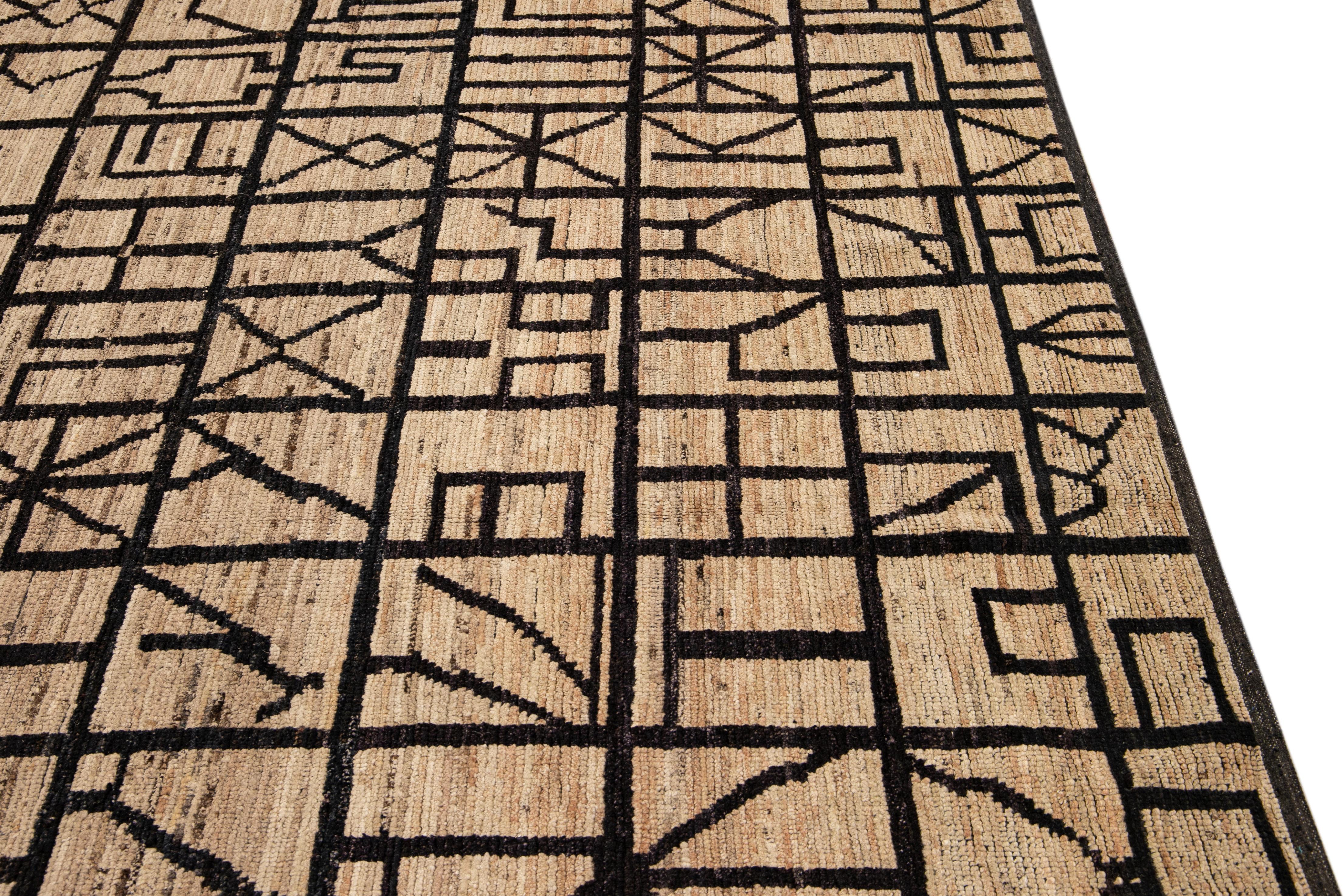 Modern Moroccan Style Brown Handmade Geometric Boho Pattern Wool Rug In New Condition For Sale In Norwalk, CT